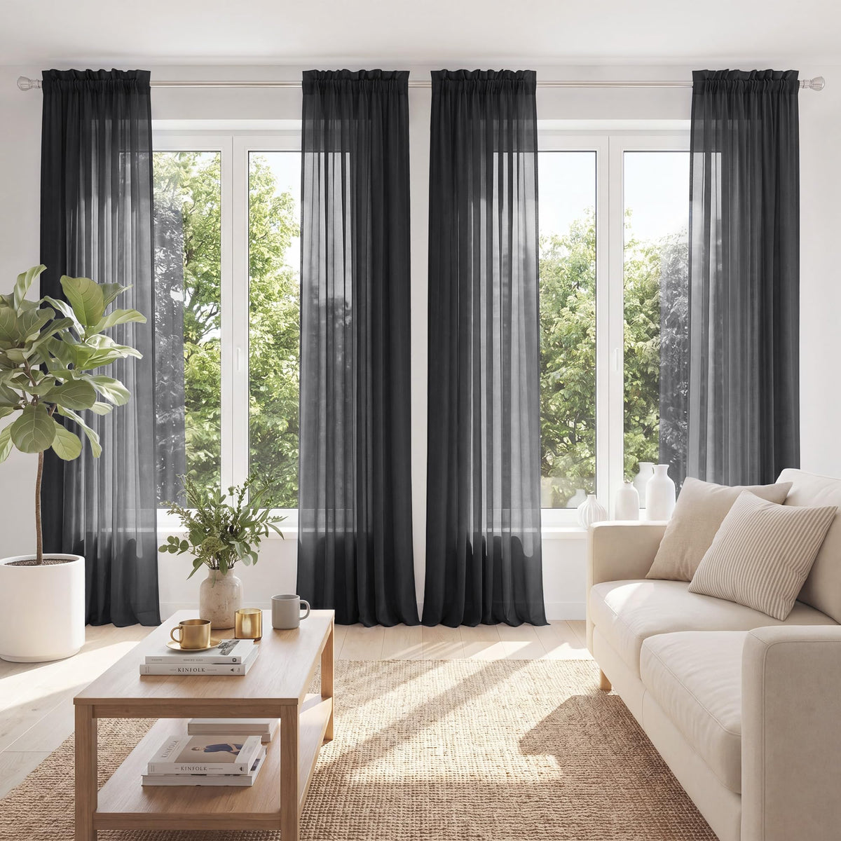 PONY DANCE 4 Panels White Sheer Curtains 90 Inches Long, W 42" x L 90"