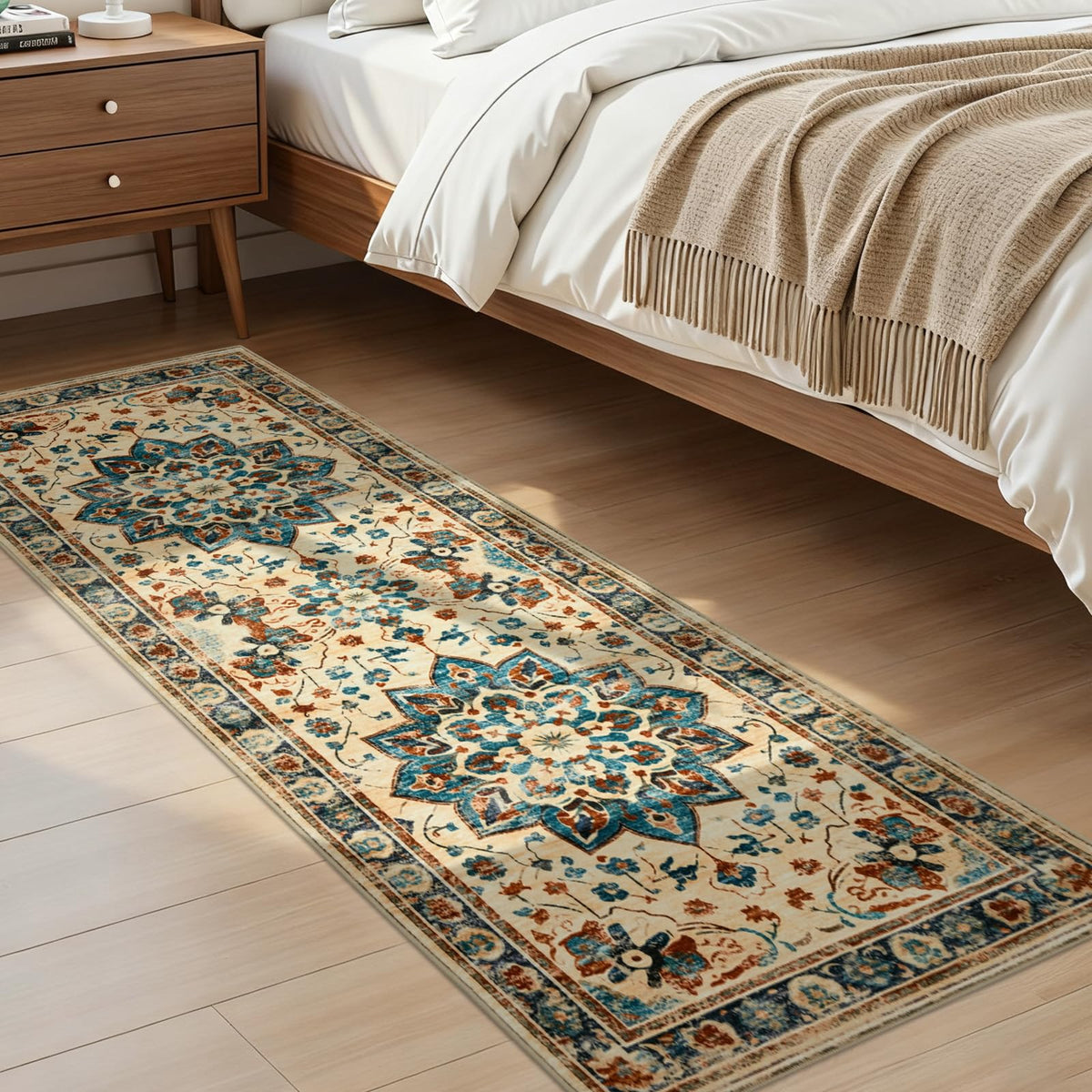 Joydeco Boho Washable Abstract Beige 5x7 Area Rugs for Living Room Bedroom
