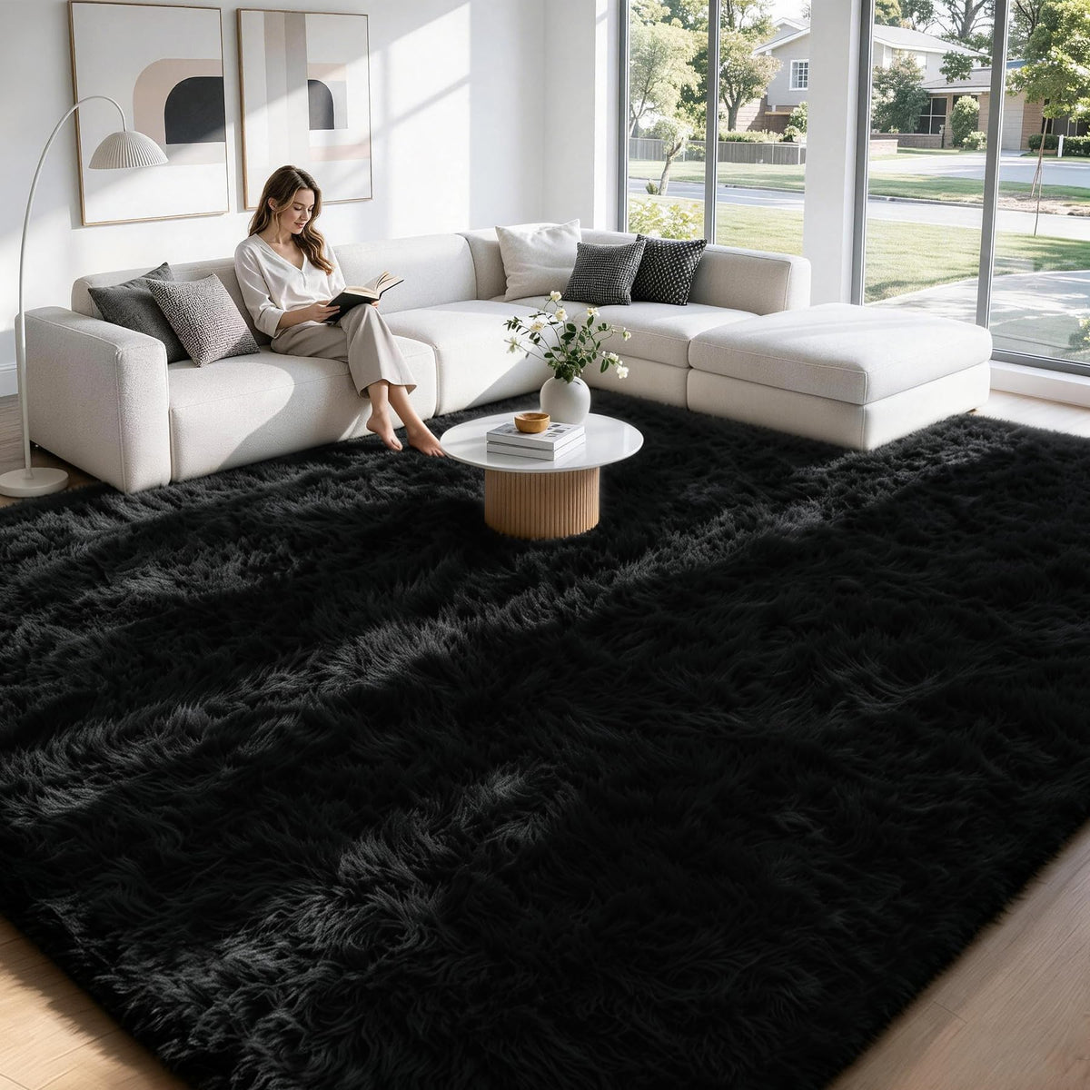 MXSANYOO 8x10 Fluffy Shag Area Rugs for Living Room Bedroom Grey Rug