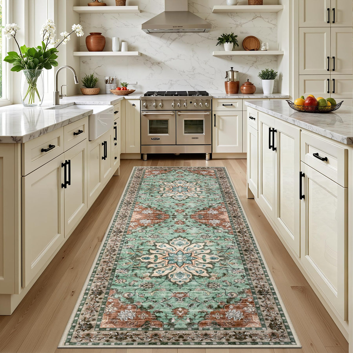 5x7 Area Rugs Living Room: Washable Vintage Rug for Bedroom Beige