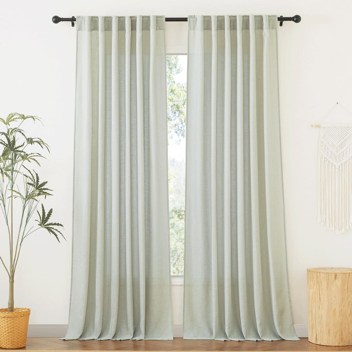 RYB HOME White Sheer Curtains for Living Room Patio Glass Door, W52 x L95