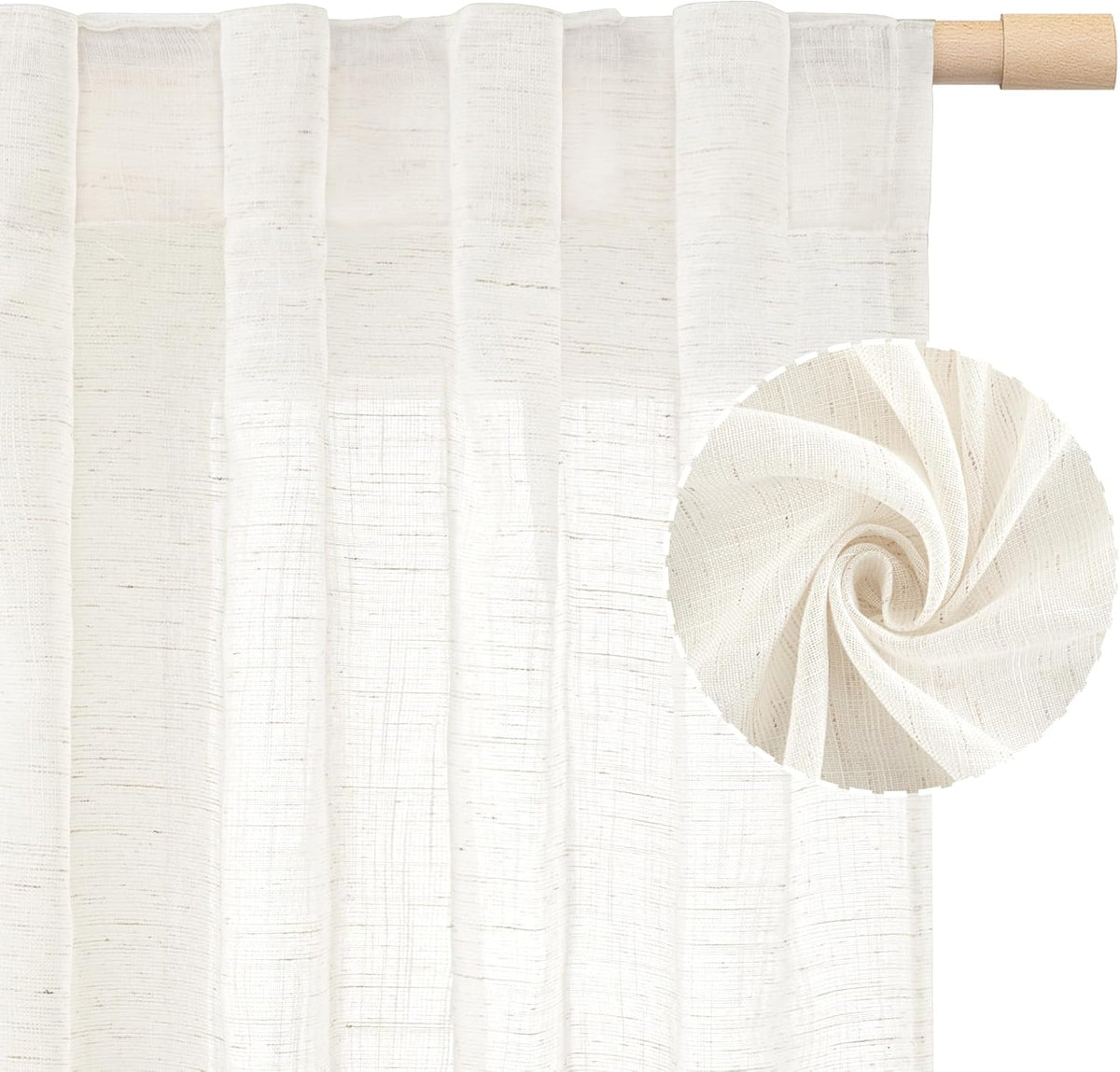 LAMIT Linen Semi Sheer Curtains 84 Inches Long for Living Room 2 Panels