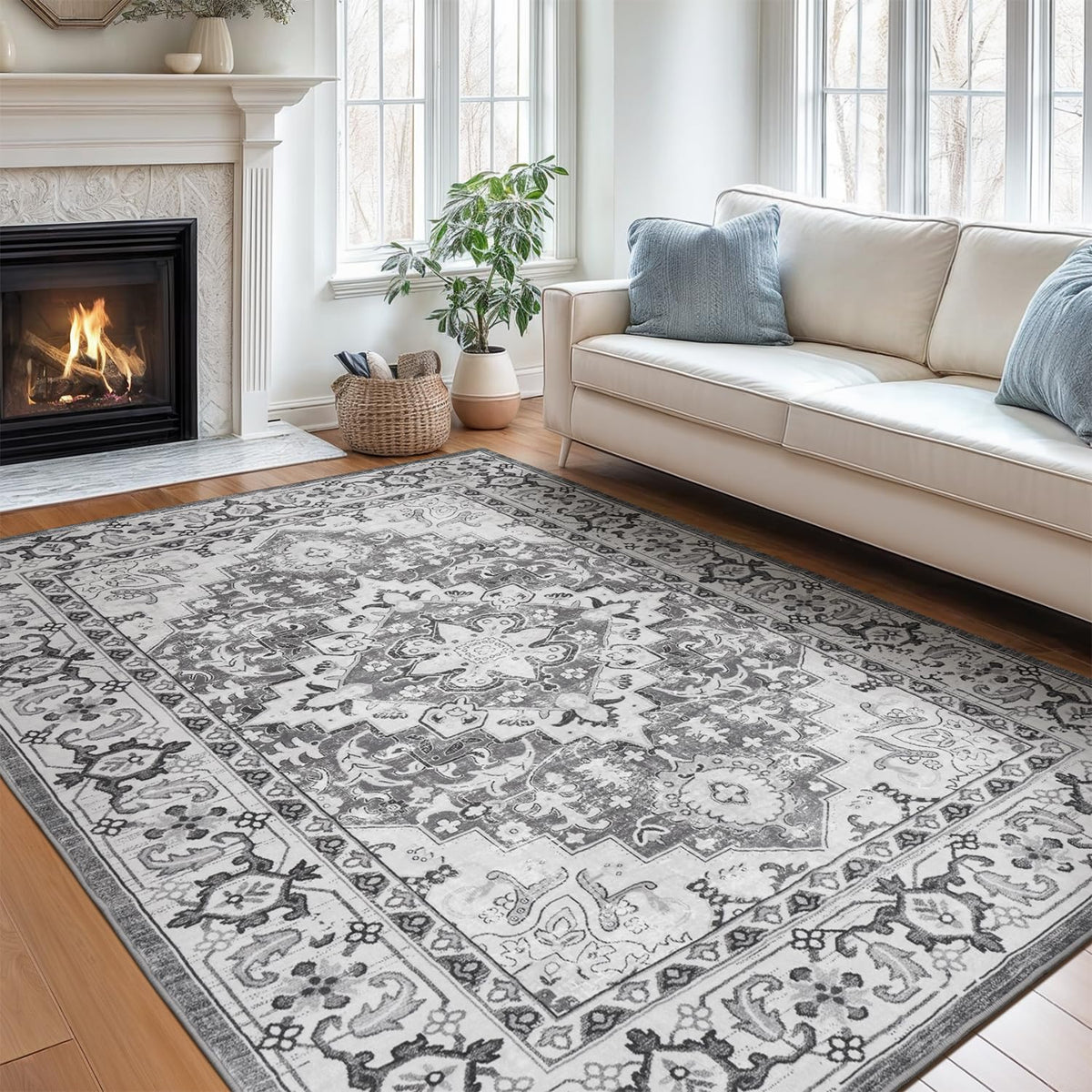 Lofus 5x7 Area Rugs for Living Room Bedroom, Soft Boho Carpet Floral Brown
