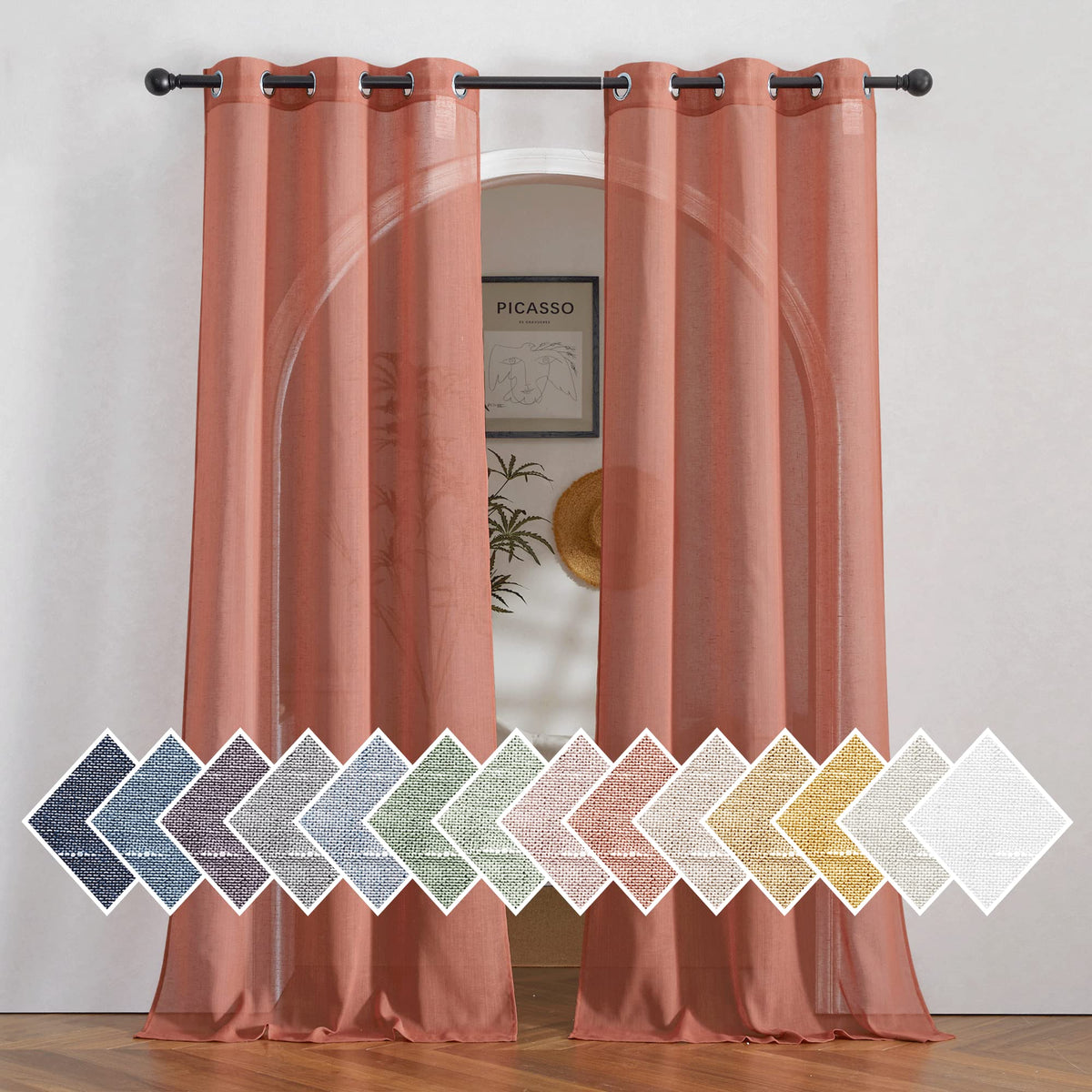 NICETOWN White Sheer Linen Curtains 84 Inch Length 2 Panels Set, W52xL84