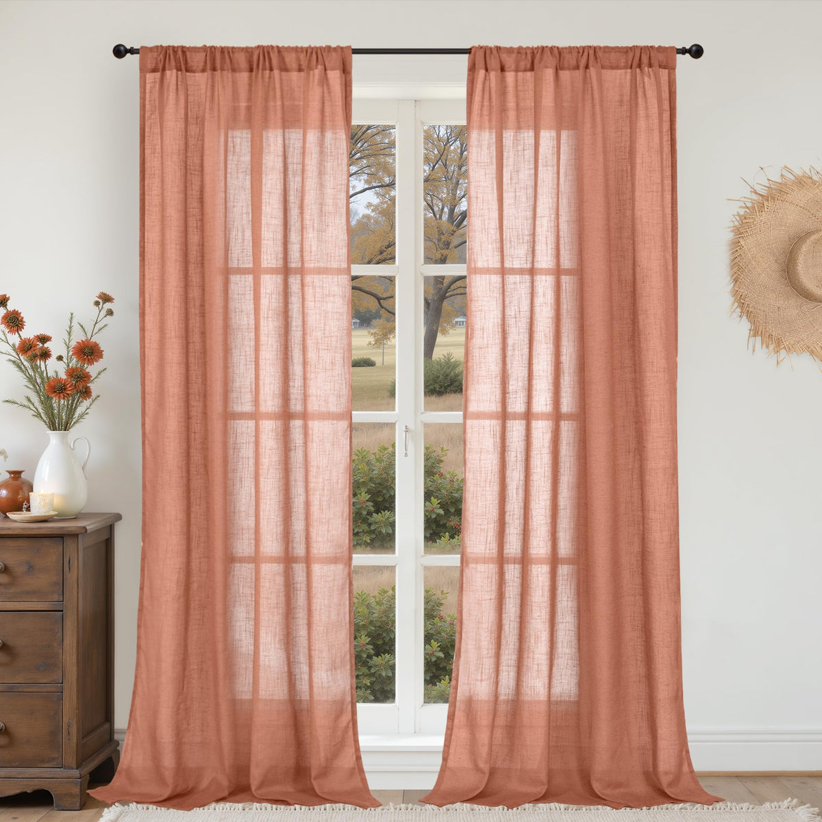 BGment Linen Sheer Curtains 84 Inches Long 2 Panels Set for Living Room
