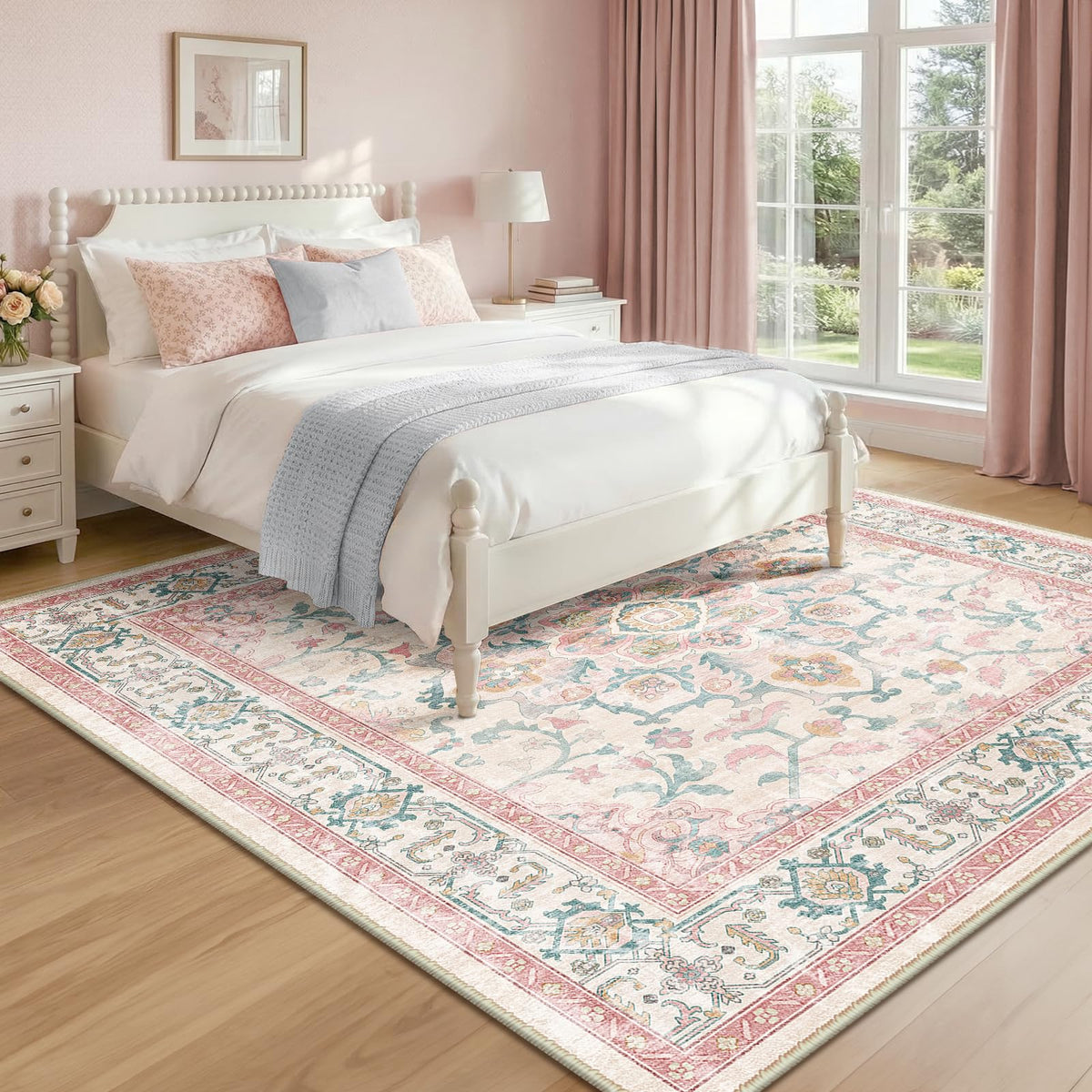 CAPALOCA 5x7 Washable Nursery Girls Low Pile Area Rug Pink