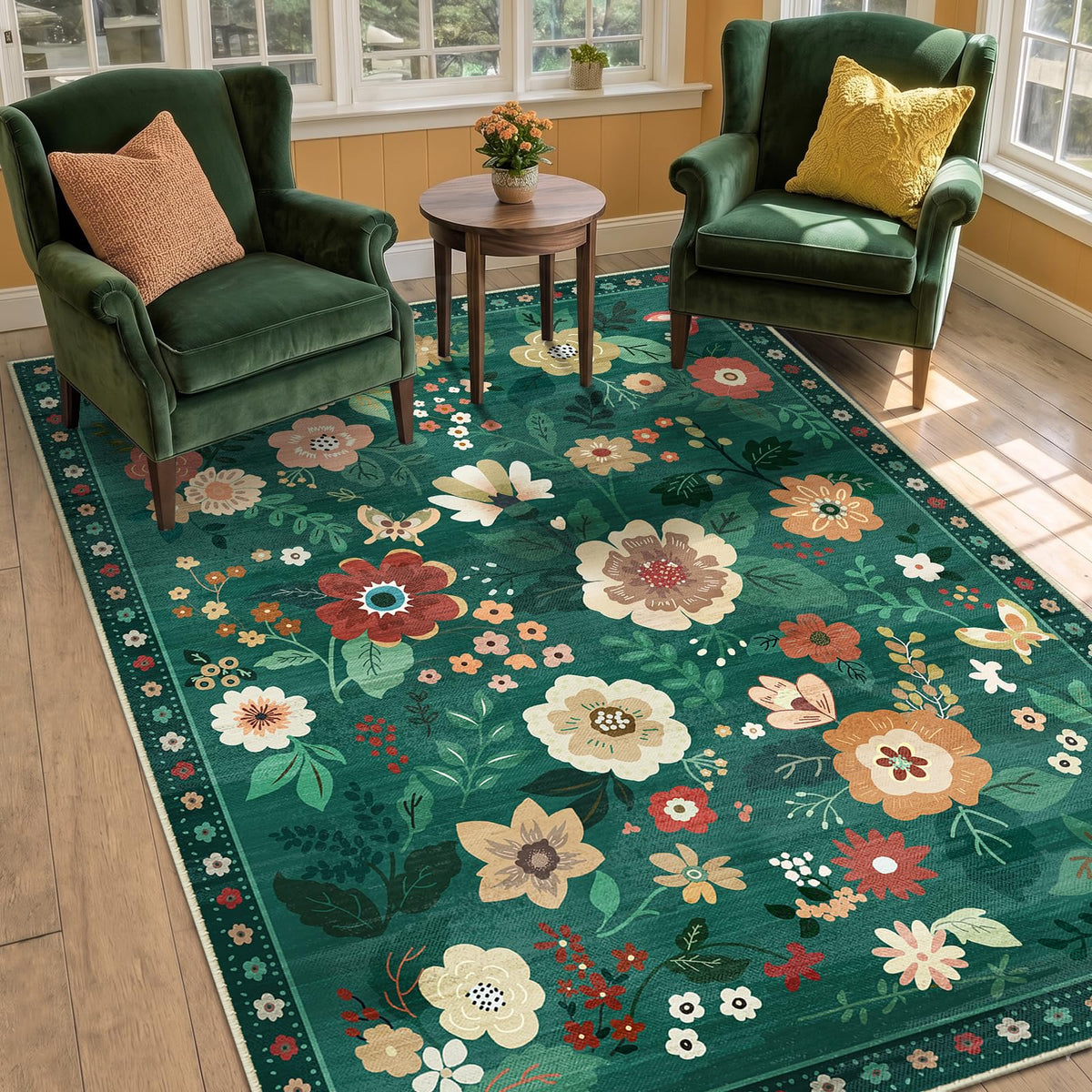 RELEANY Floral Washable 5x7 Area Rugs Pink