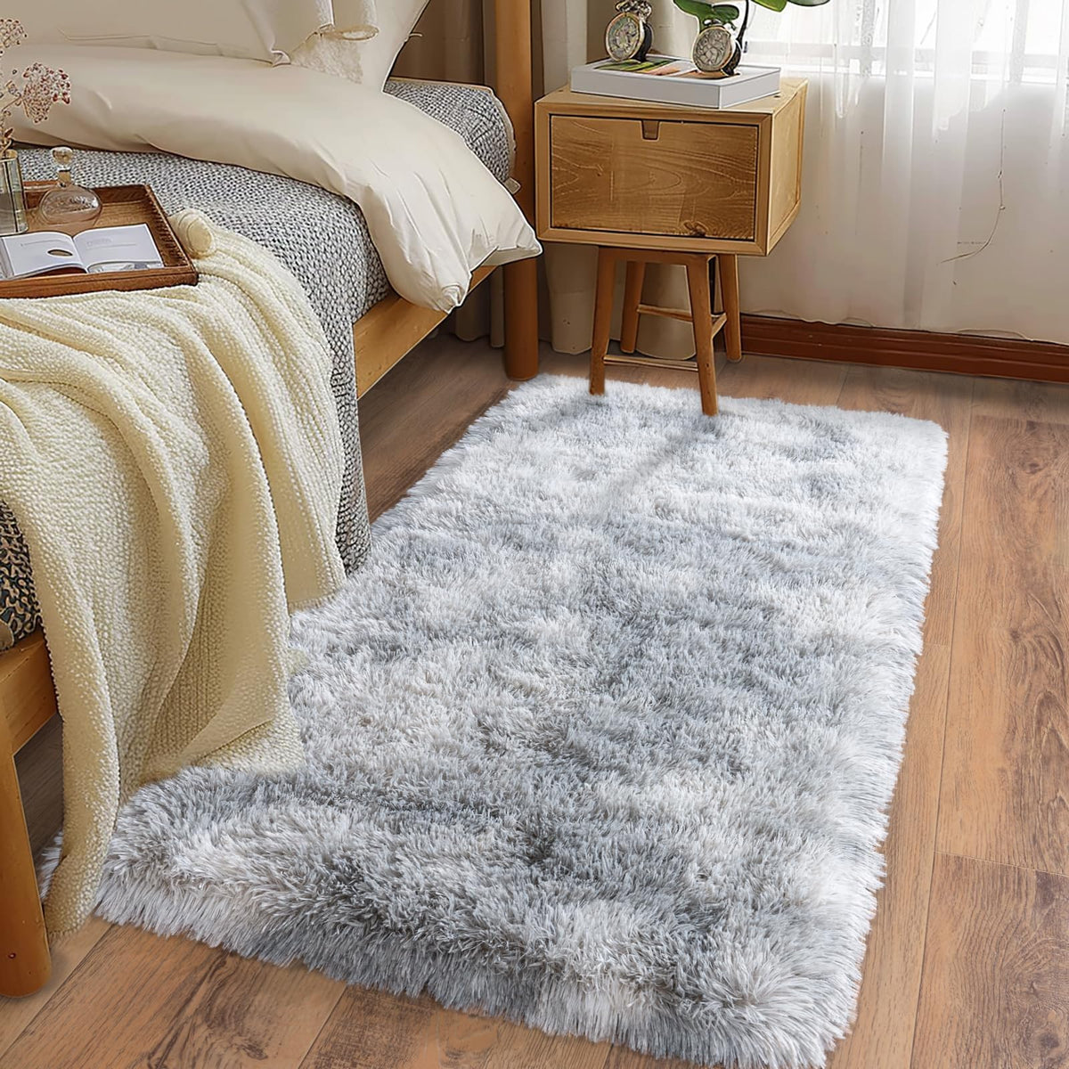 Soft Runner Rugs for Bedroom Hallway 2x6 Beige Fluffy Shag Washable