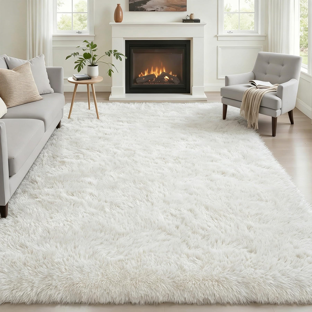 8x10 Area Rug Living Room Bedroom: Fluffy Plush Shag Carpet Black