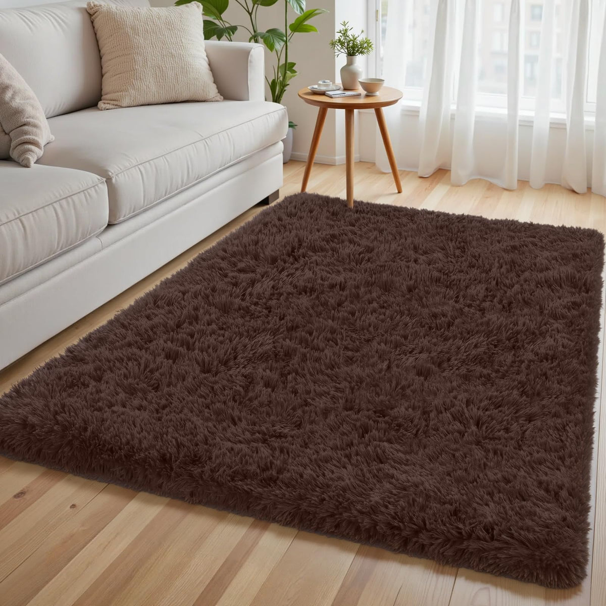 6x9 Black Fluffy Fuzzy Shag Area Rug for Living Room, Bedroom, Dorm Carpet