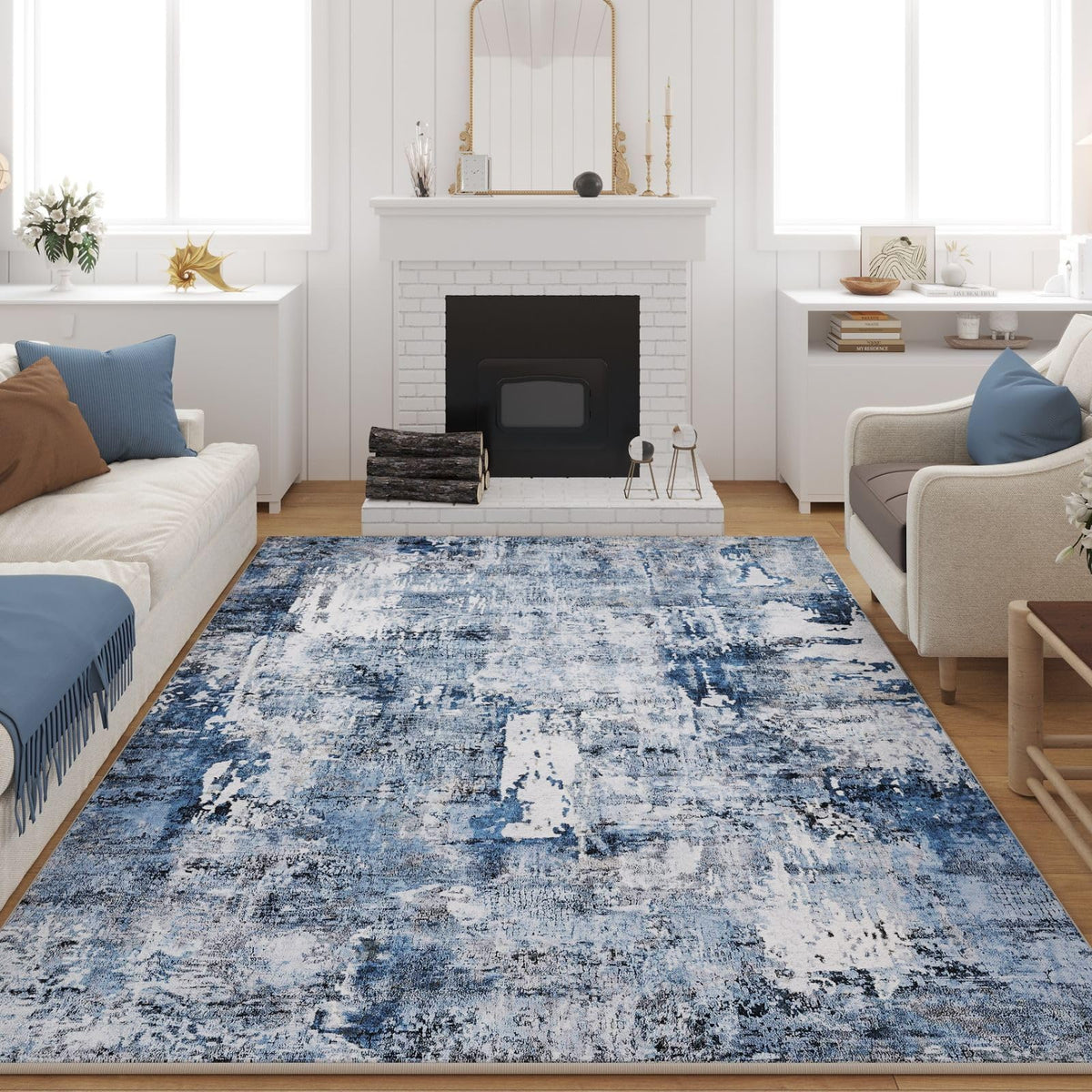 Rugcomf Large Living Room Rug 8x10 Washable Non Slip Vintage, Grey