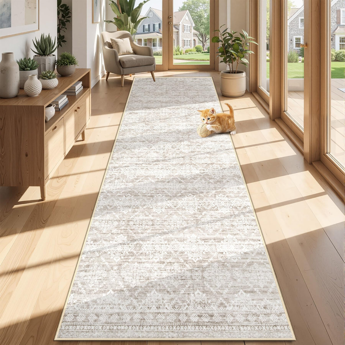Area Rug 4x6 Geometric Rug: Washable Boho Moroccan Rugs Soft Farmhouse Rug, Modern Neutral Stain Resistant Indoor Floor Carpet for Livingroom Bedroom Dining Table Nursery(Modern Beige,4'x6')
