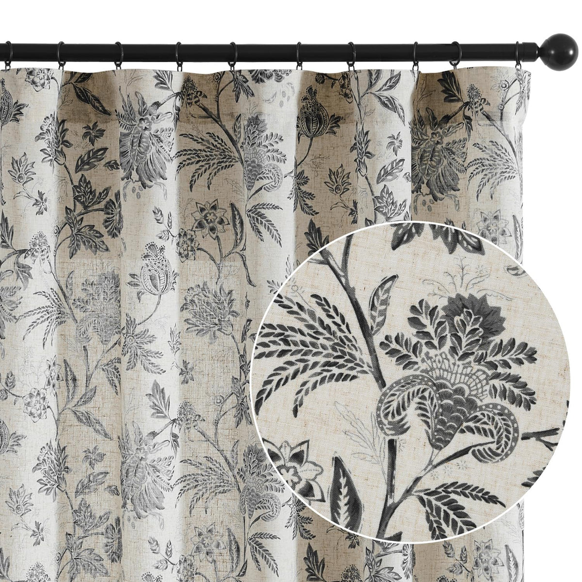 jinchan Green Floral Linen Curtains 84 Inch Vintage Back Tab 2 Panels