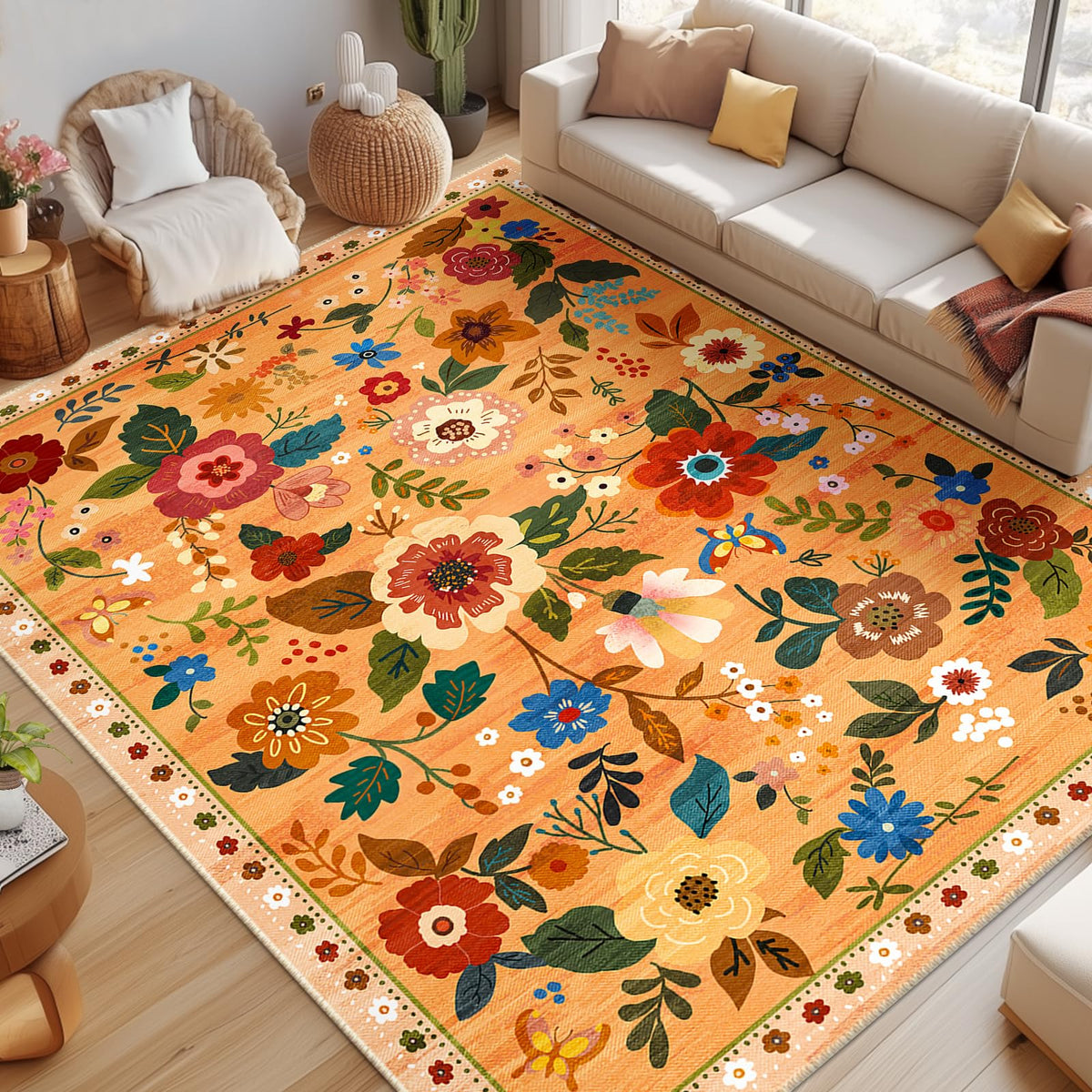 RELEANY Floral Washable 5x7 Area Rugs Pink