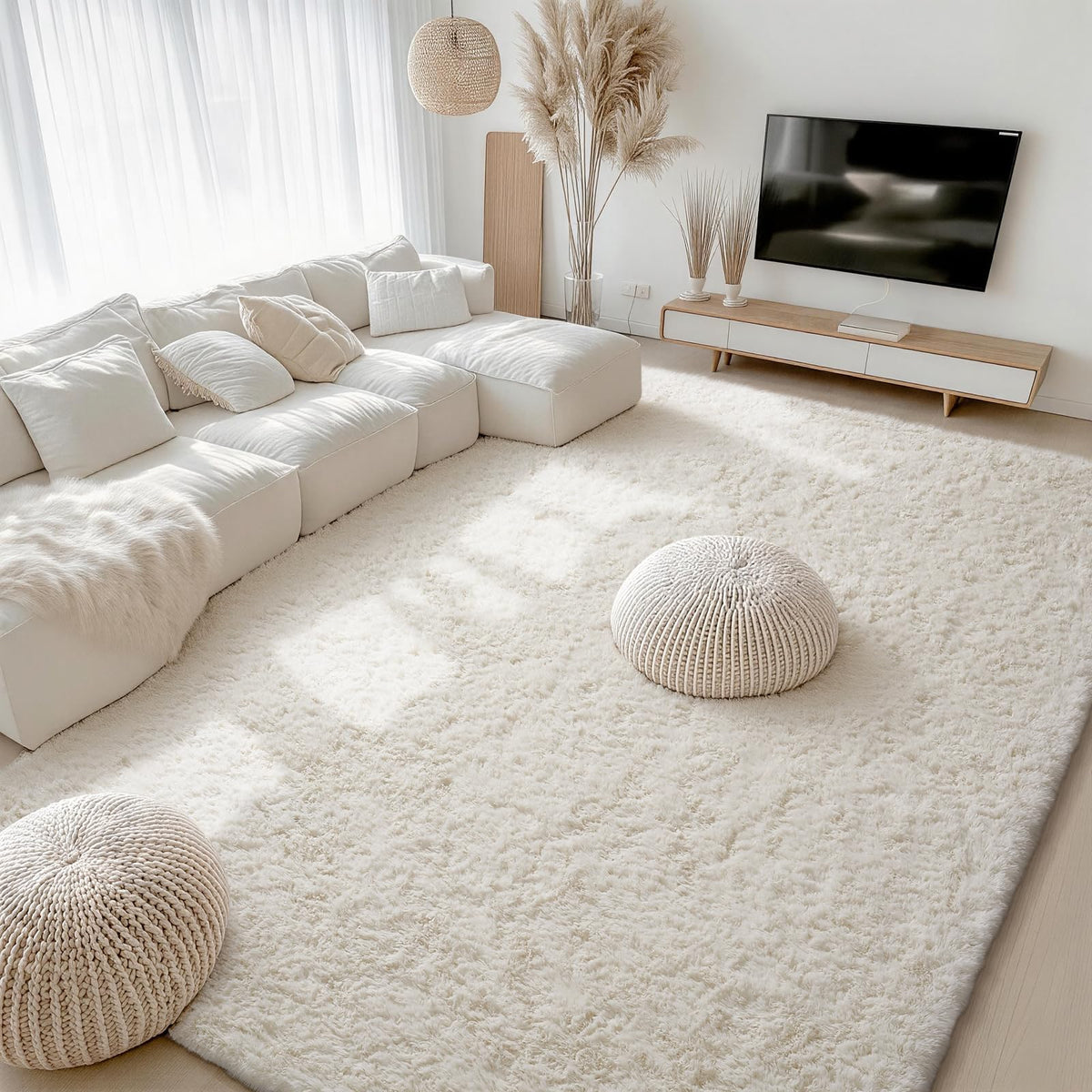 Ophanie 5x7 Area Rugs for Living Room Ivory, Fluffy Shag Large Fuzzy Plush Soft Rug, Shaggy Floor Big Carpets for Bedroom Nursery, Kids Home Decor Aesthetic with Over 99 pcs Pile fibers