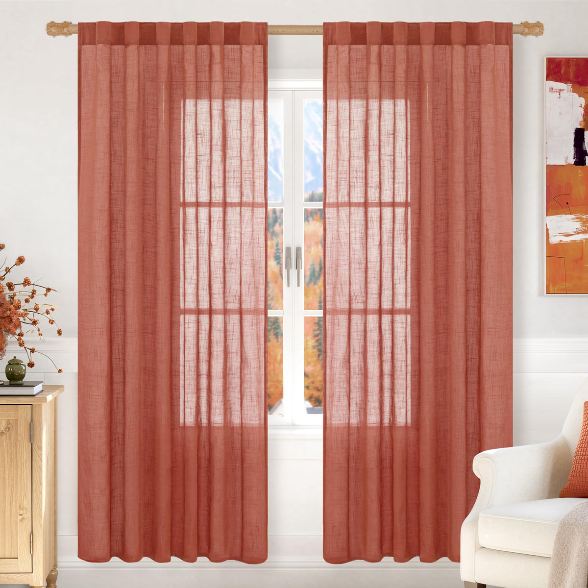 LAMIT Linen Semi Sheer Curtains 84 Inches Long for Living Room 2 Panels