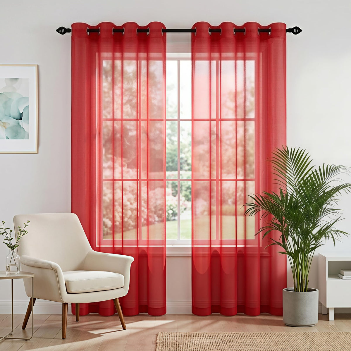 Mrs.Naturall Black Sheer Curtains 84 Inches Long for Living Room Set of 2 Panels Ring Grommet Window Curtain Panels for Bedroom 52x84 Inch Length