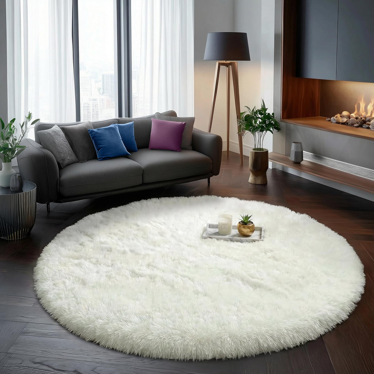 Amdrebio Pink Circle Round Fluffy Area Rug 4Ft for Girls Bedroom Kids Room
