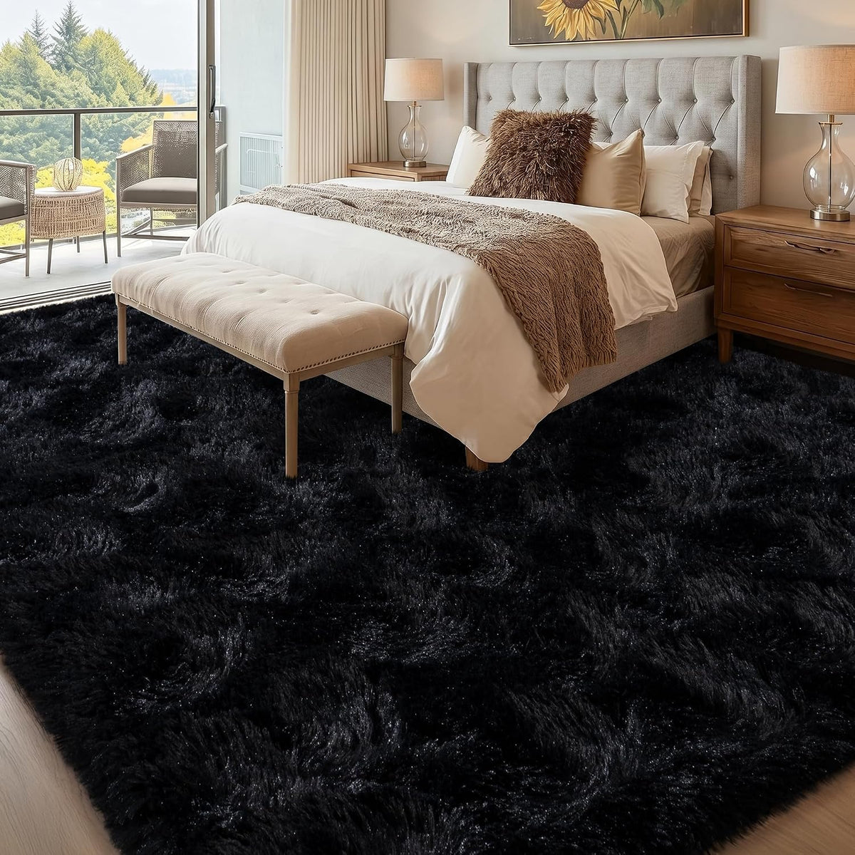 Mugorn 8x10 Area Rugs for Living Room, Large Fluffy Black Rugs for Bedroom