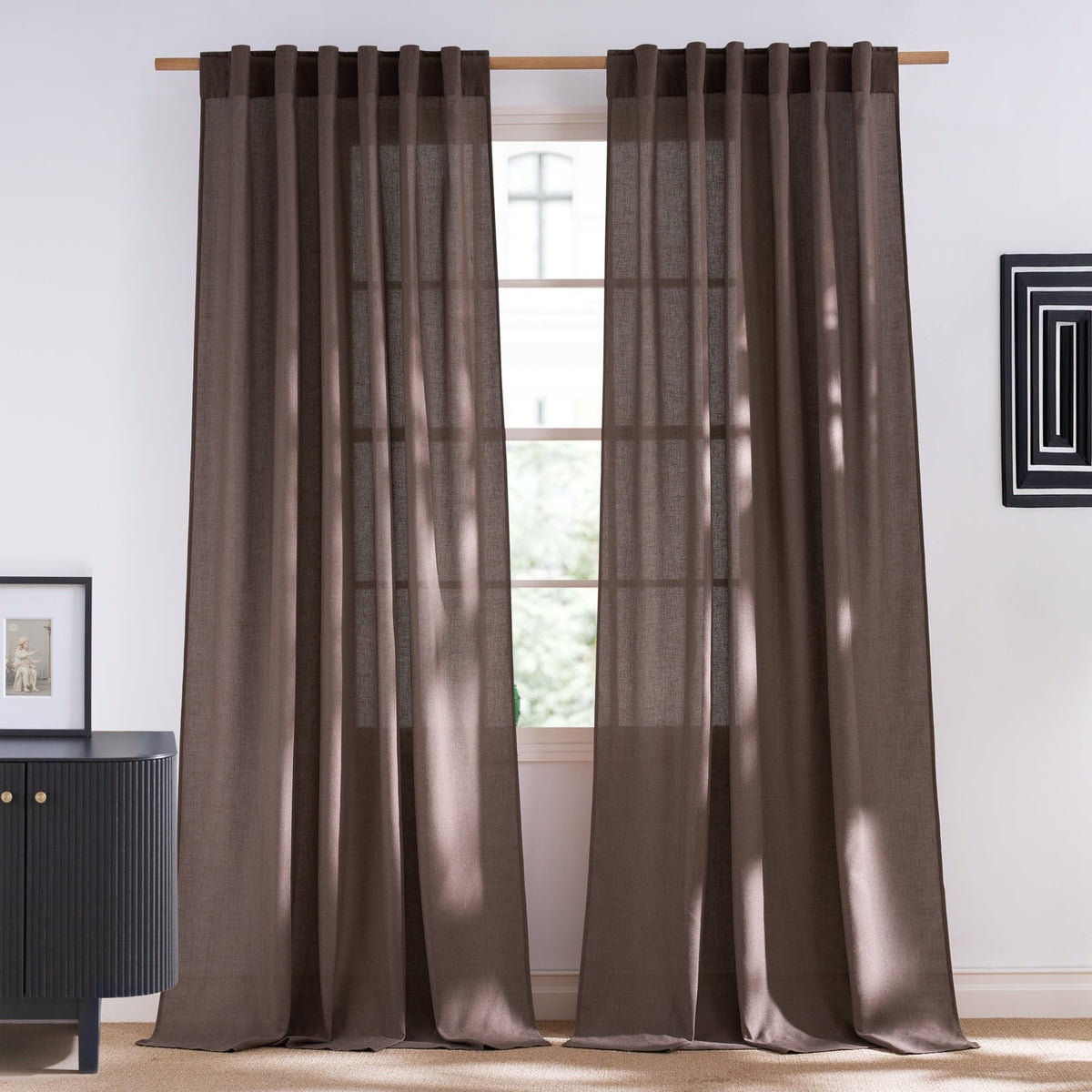 NICETOWN Natural Linen Curtains & Drapes for Windows 84 inch Long, Rod Pocket & Back Tab Thick Flax Semi Sheer Privacy Assured with Light Filtering for Bedroom/Living Room, W55 x L84, 2 Pieces