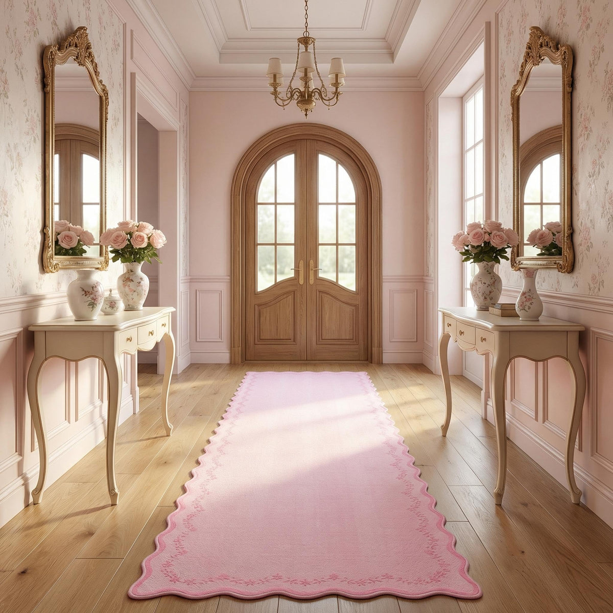 GarveeHome 5x7 Scalloped Area Rug Jute Washable Bedroom Living Room Rug