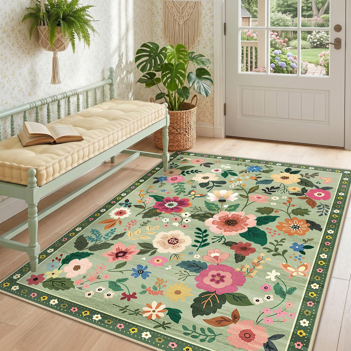 RELEANY Floral Washable 5x7 Area Rugs Pink