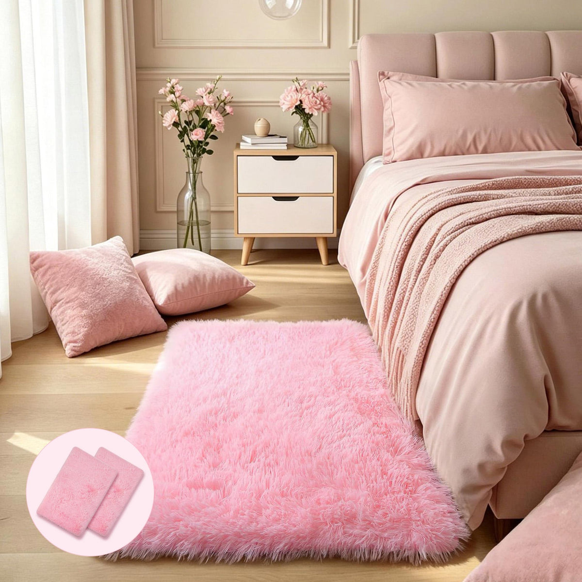 Pink Fluffy 4x6 Area Rugs for Bedroom Girls, Plush Washable Carpet