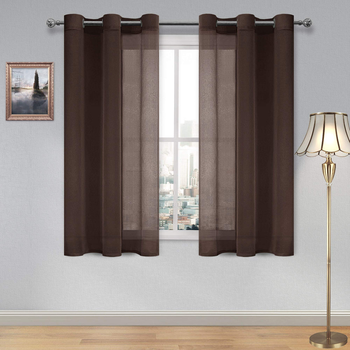 DWCN White Sheer Curtains Linen Look Semi Transparent Voile Grommet White Curtains for Living Dining Room Drapes 52 x 84 Inch Long, Set of 2 Panels