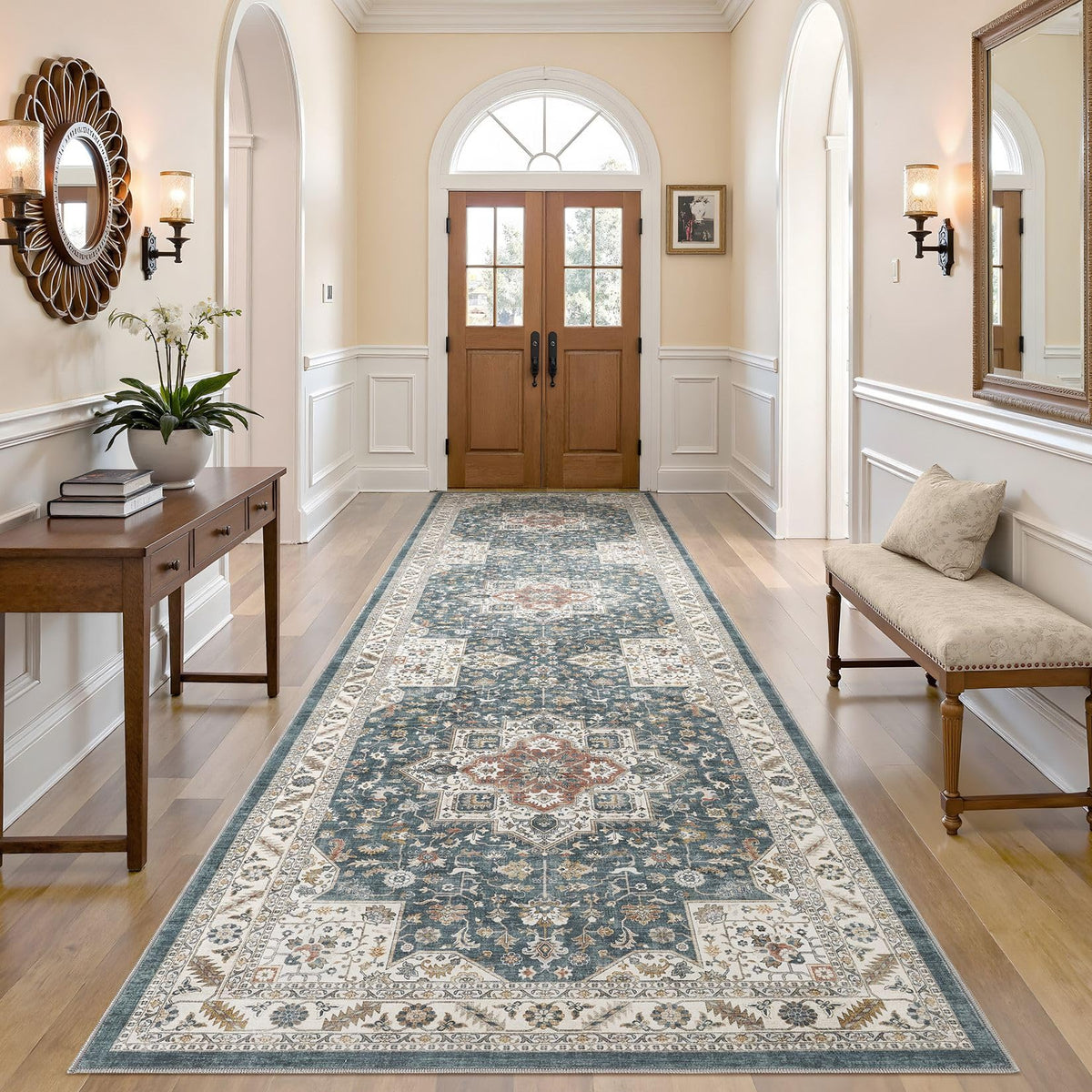 cotiled 5x7 Area Rug for Living Room, Washable, Traditional, Beige