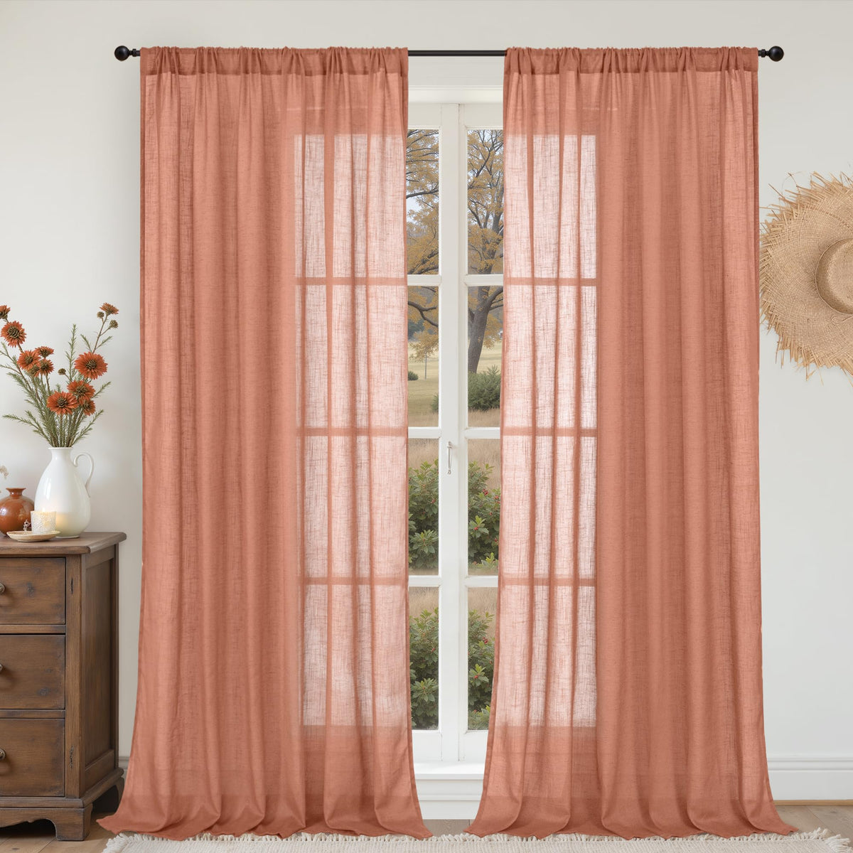BGment Linen Sheer Curtains 84 Inches Long 2 Panels Set for Living Room