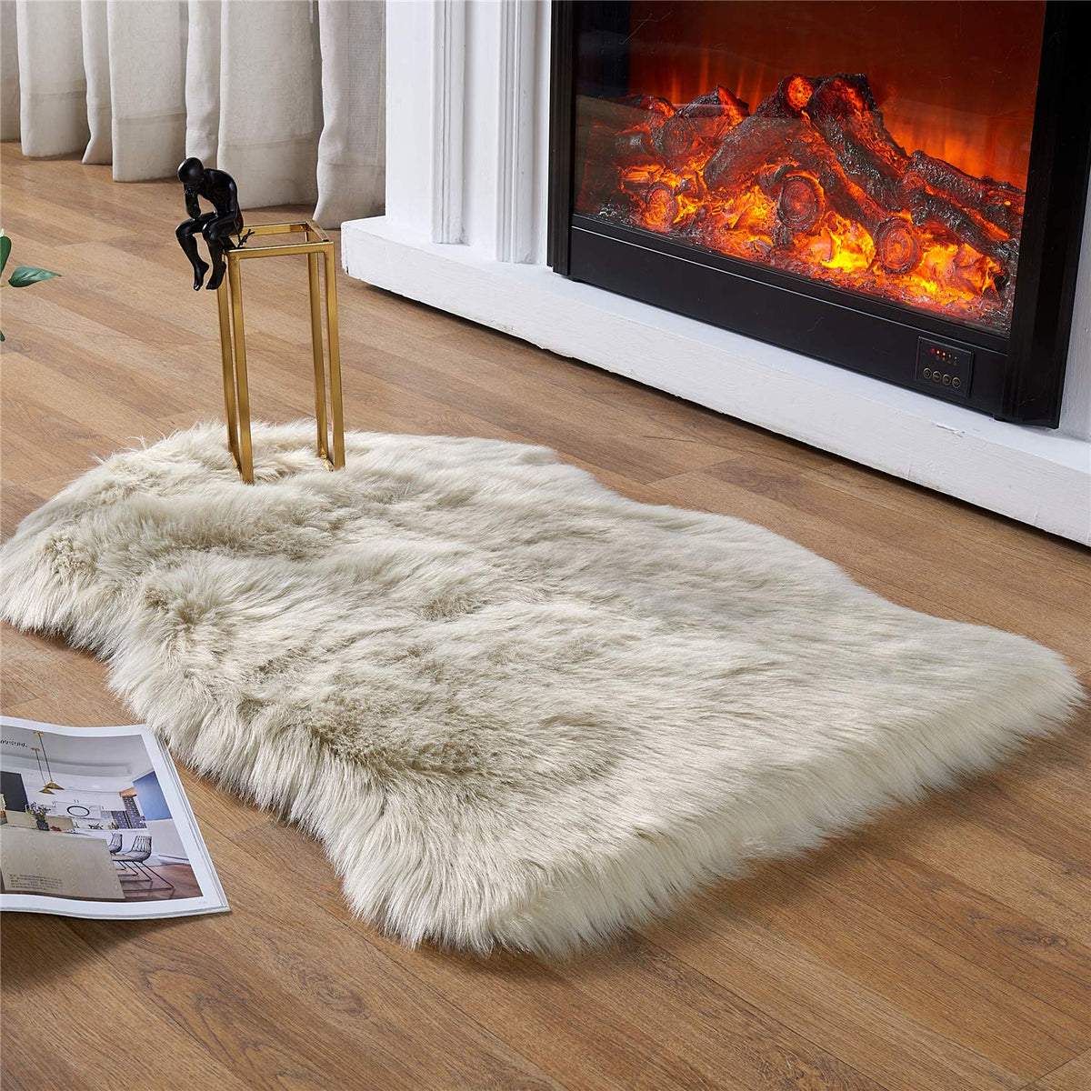 EasyJoy Ultra Soft Fluffy/Fuzzy Shaggy Area Rug Faux Fur Chair Cover Seat Pad for Bedroom Floor Sofa Living Room (2 x 6 ft Sheepskin, Beige)