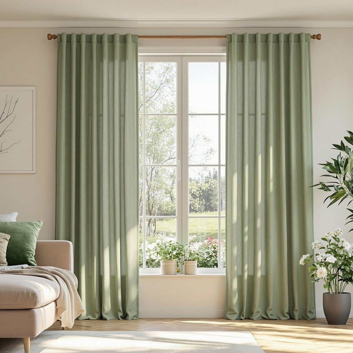 MYSKY HOME Linen Curtains for Living Room, Natural Semi Sheer Curtains & Drapes 84 inches Length 2 Panels Set Farmhouse Country Boho Style Back Tab Draperies for Sliding Glass Door, 50" Wide, Linen