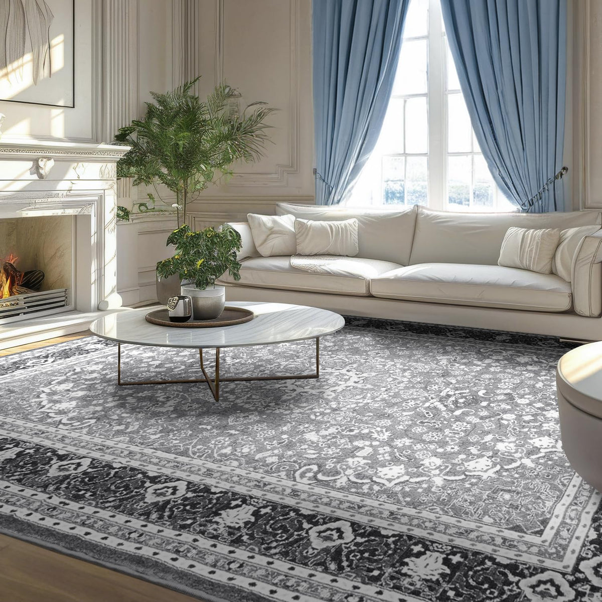 Lessymo 8 x 10 Area Rugs for Living Room, Machine Washable Rug Grey White
