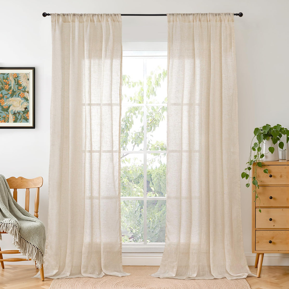 BGment Linen Sheer Curtains 84 Inches Long 2 Panels Set for Living Room