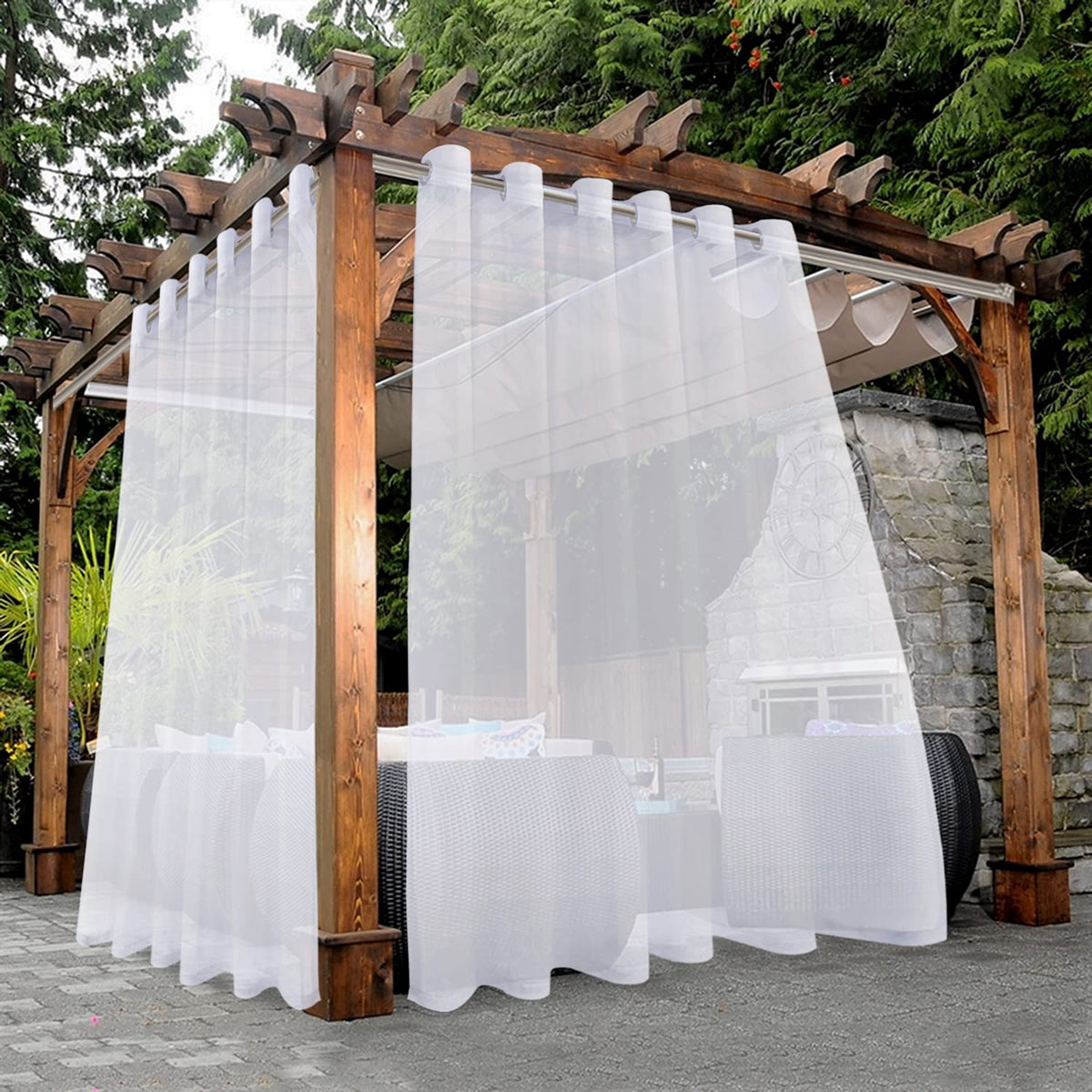 BONZER White Outdoor Sheer Curtains for Patio Waterproof 2 Panels