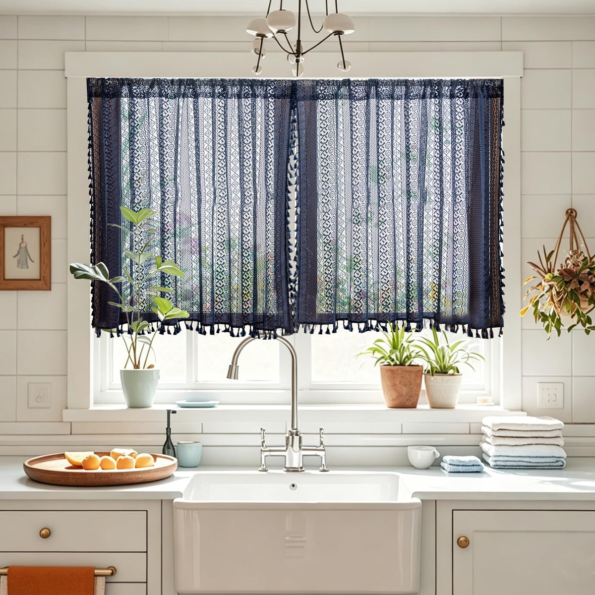 Sutuo Home Terracotta Boho Lace Curtains 2 Panels 84 Inches Long for Living Room&Bedroom, Burnt Orange Crochet Privacy Farmhouse Vintage Tassels Retro Halloween Window Sheer Curtains Rod Pocket,50" W