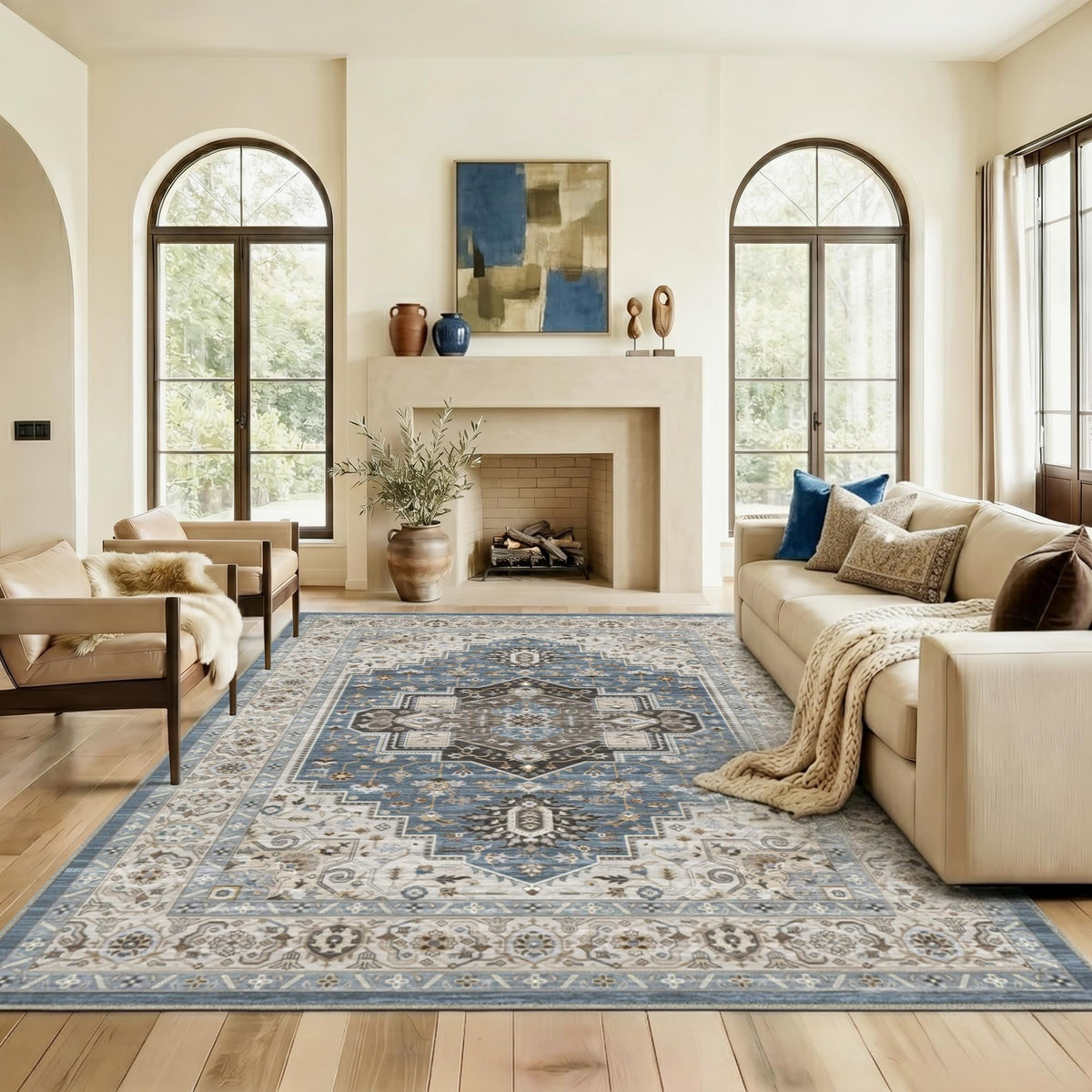 8x10 Area Rugs Living Room: Bedroom Vintage Washable Carpet Beige