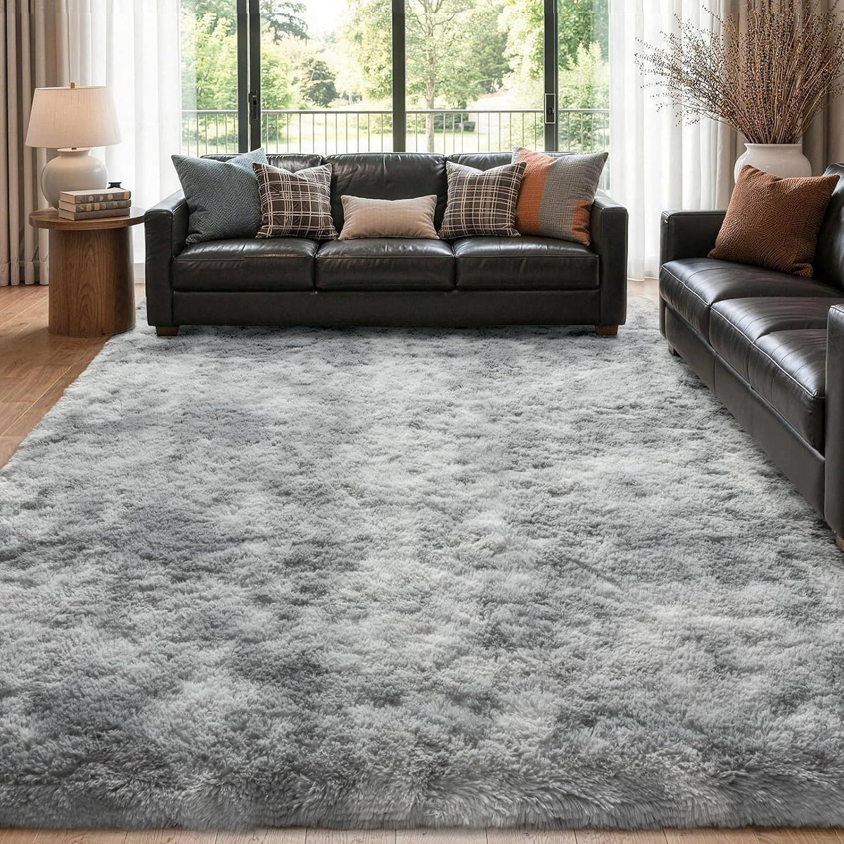 9x12 Extra Large Fluffy Area Rugs for Living Room Tie-Dyed Light Grey