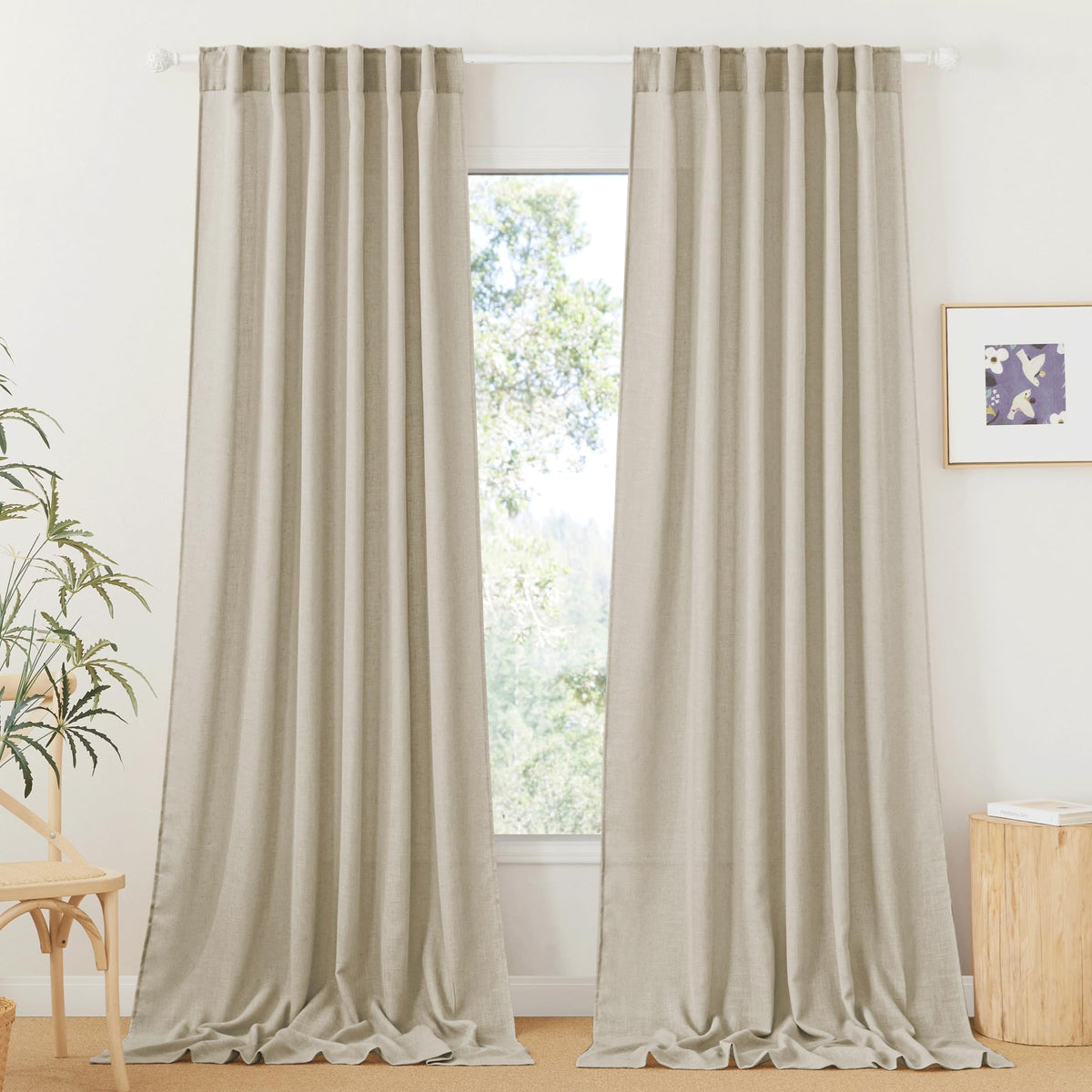 RYB HOME White Sheer Curtains for Living Room Patio Glass Door, W52 x L95