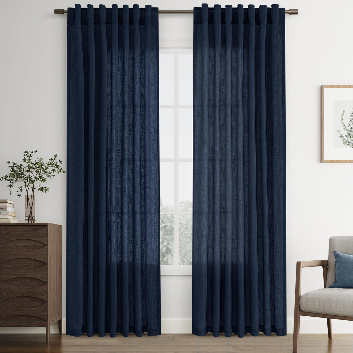 Joywell Linen Sheer Curtains 84 Inches Long for Living Room Beige Cream