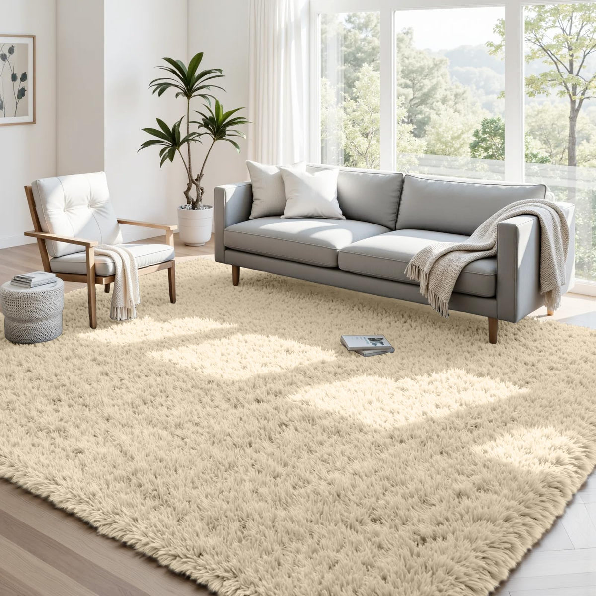 8x10 Fluffy Shag Area Rugs for Living Room Bedroom: Soft Plush Carpet Grey