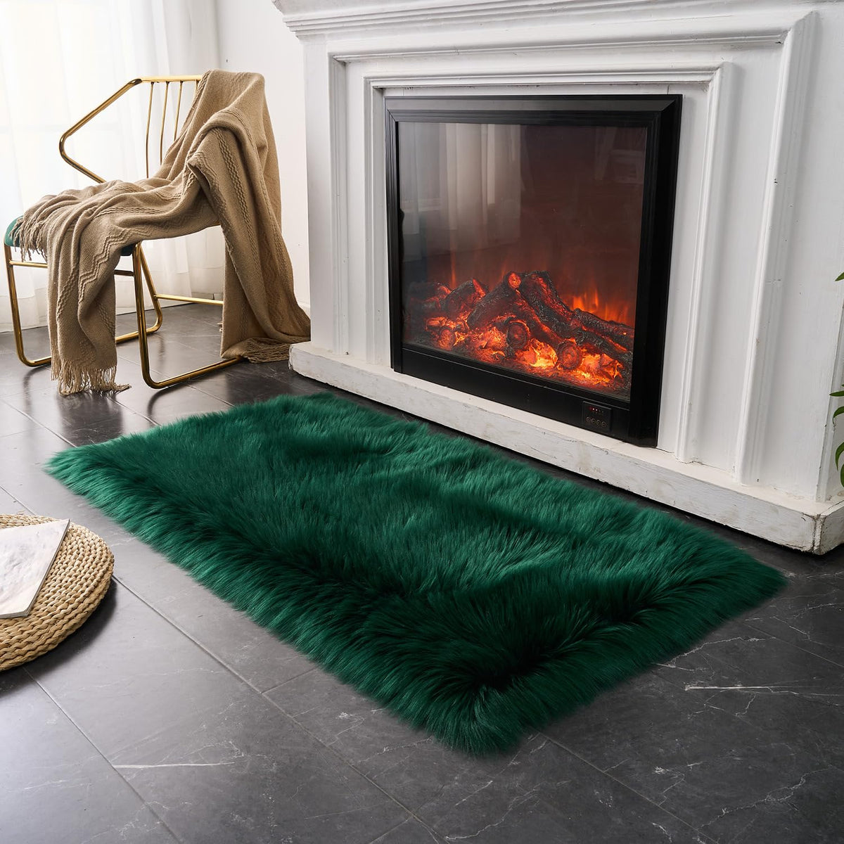 EasyJoy Ultra Soft Fluffy/Fuzzy Shaggy Area Rug Faux Fur Chair Cover Seat Pad for Bedroom Floor Sofa Living Room (2 x 6 ft Sheepskin, Beige)