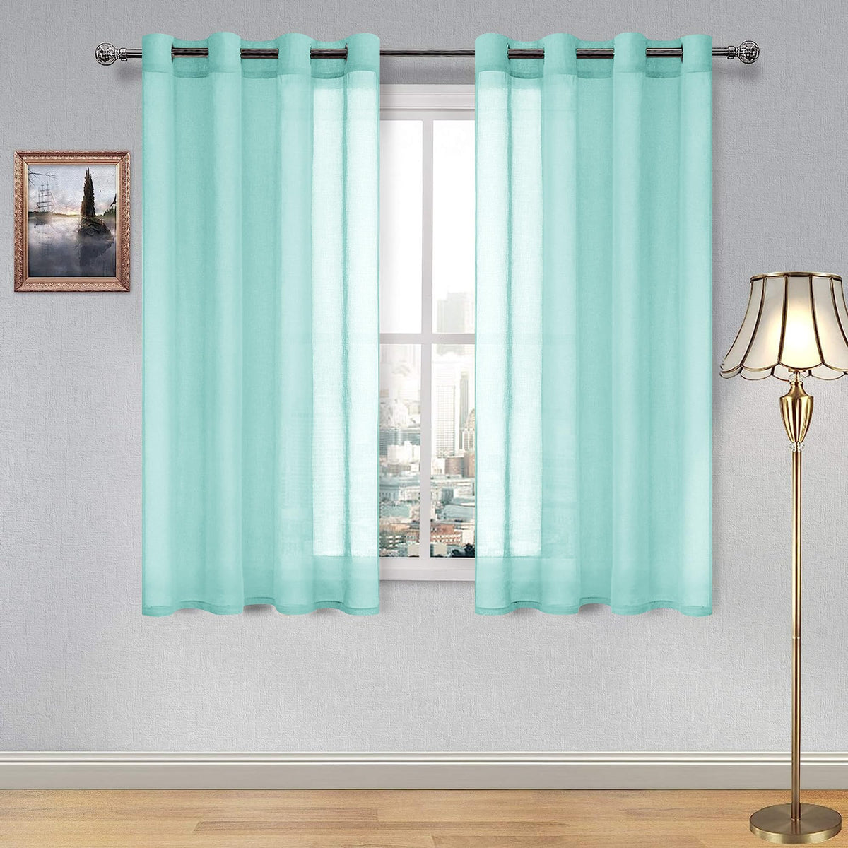 DWCN White Sheer Curtains Linen Look Semi Transparent Voile Grommet White Curtains for Living Dining Room Drapes 52 x 84 Inch Long, Set of 2 Panels