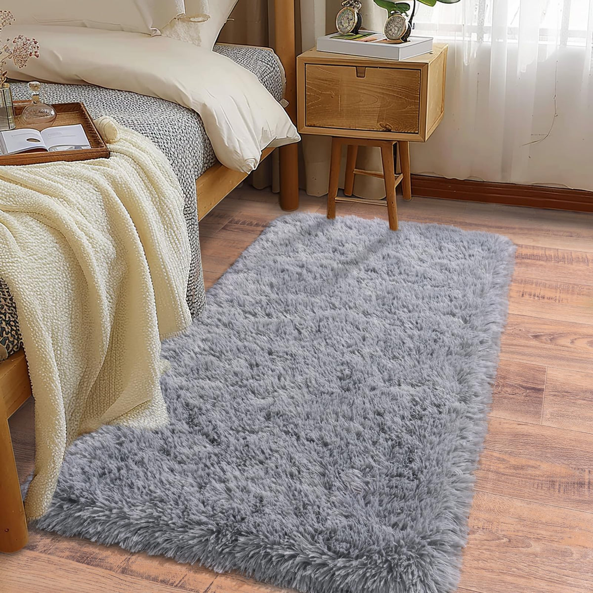 Soft Runner Rugs for Bedroom Hallway 2x6 Beige Fluffy Shag Washable