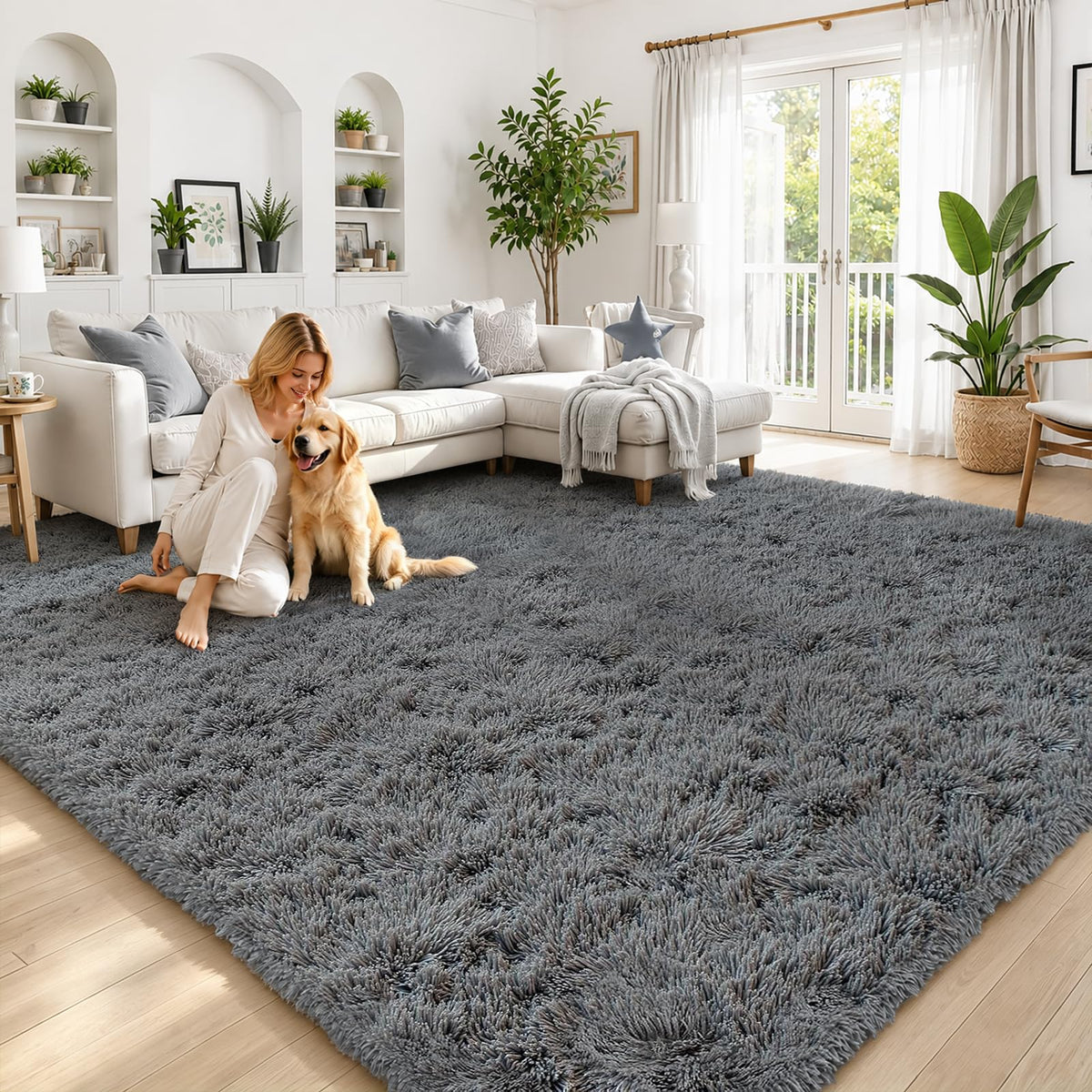 8x10 Area Rugs for Living Room,Light Grey Large Shaggy Soft Plush Furry Rug
