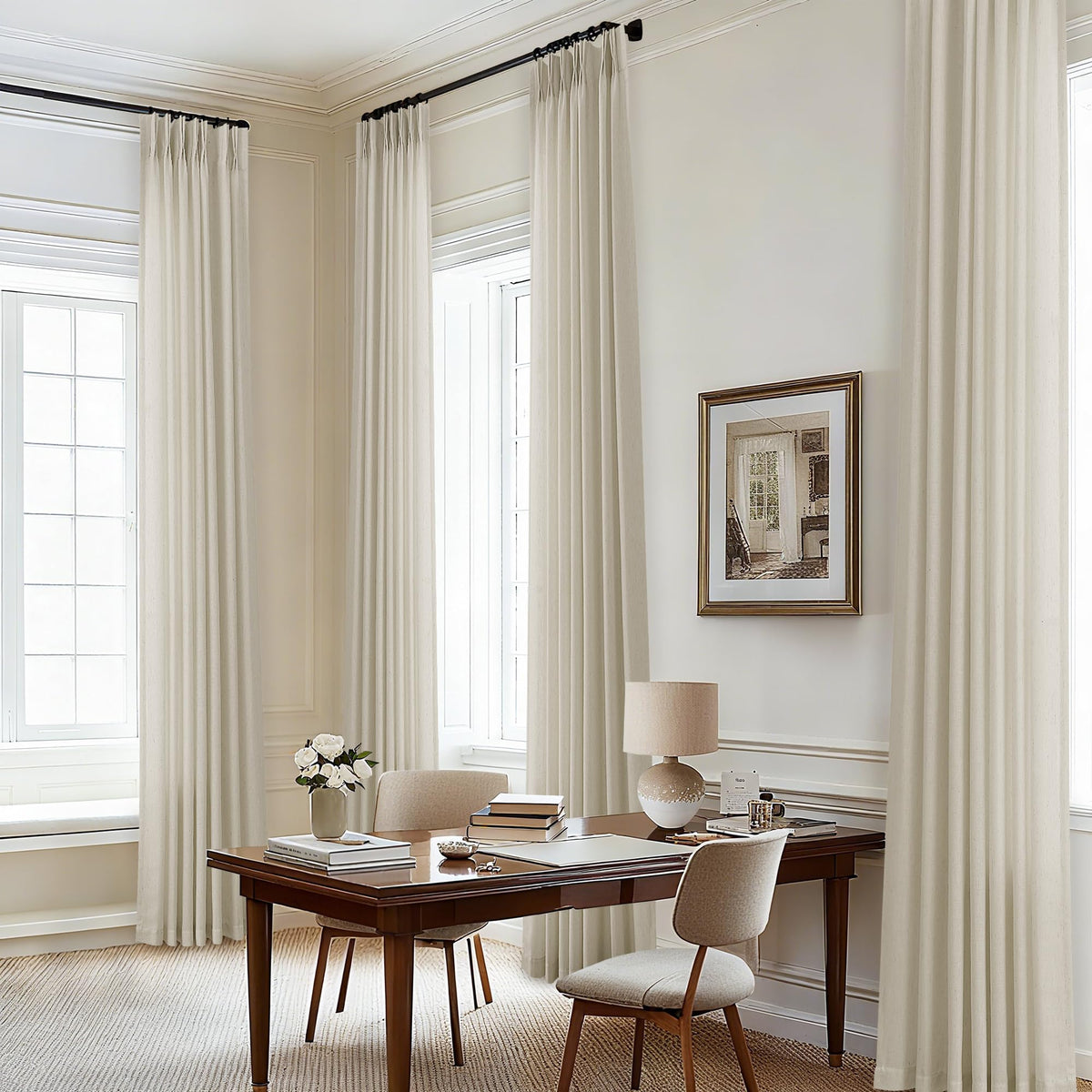 Cream 120 Inch Linen Curtains Pinch Pleated Extra Long Custom Made