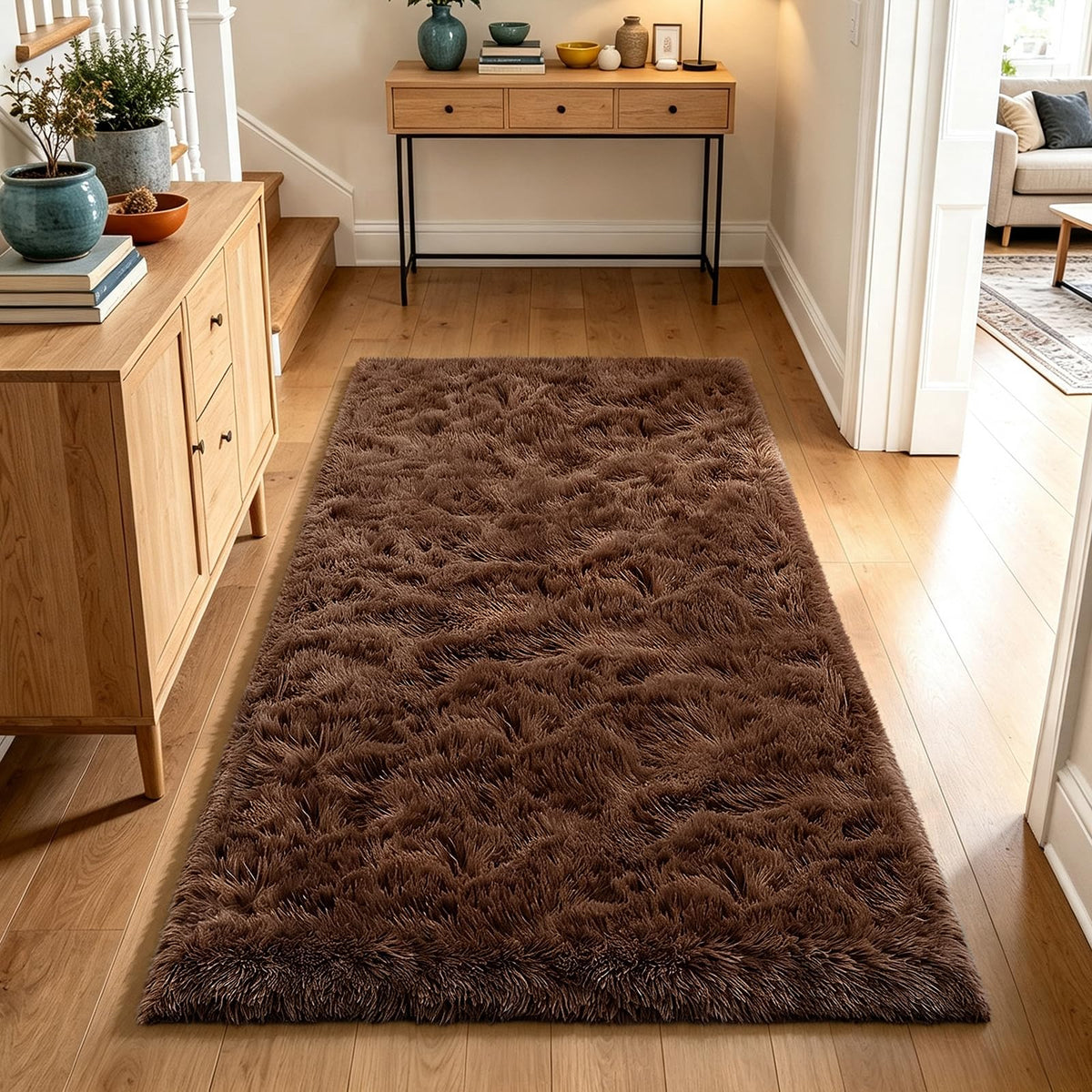 Beige 8x10 Area Rugs for Living Room, Fluffy Shag Rug Large Bedroom Carpet