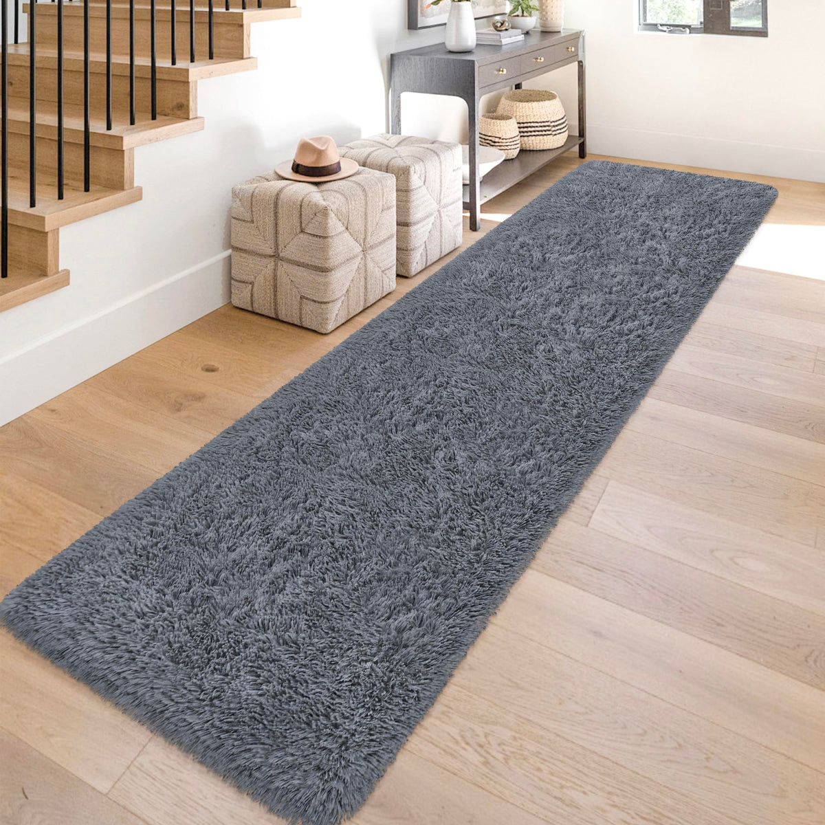 Tie-Dyed Runner Rug for Bedroom Black Grey 2x6ft Fluffy Area Rug Bedside Runner Rug for Kids Room Boys Teens Nursery Baby Living Room Dorm Home Decor Carpets