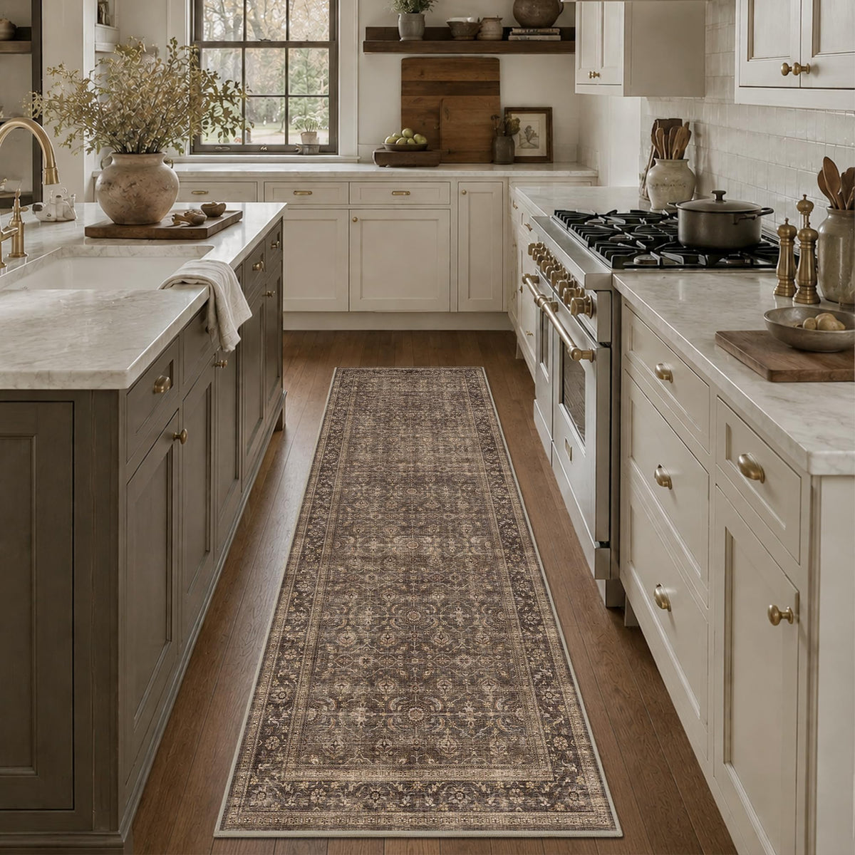 JOOJA 8x10 Beige Vintage Soft Low Pile Boho Neutral Washable Area Rug