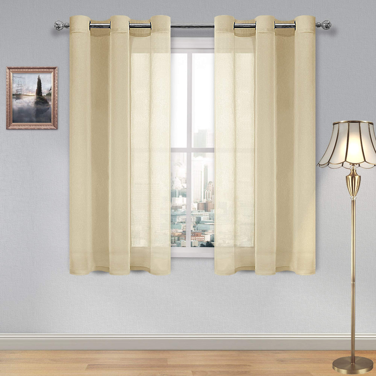 DWCN White Sheer Curtains Linen Look Semi Transparent Voile Grommet White Curtains for Living Dining Room Drapes 52 x 84 Inch Long, Set of 2 Panels
